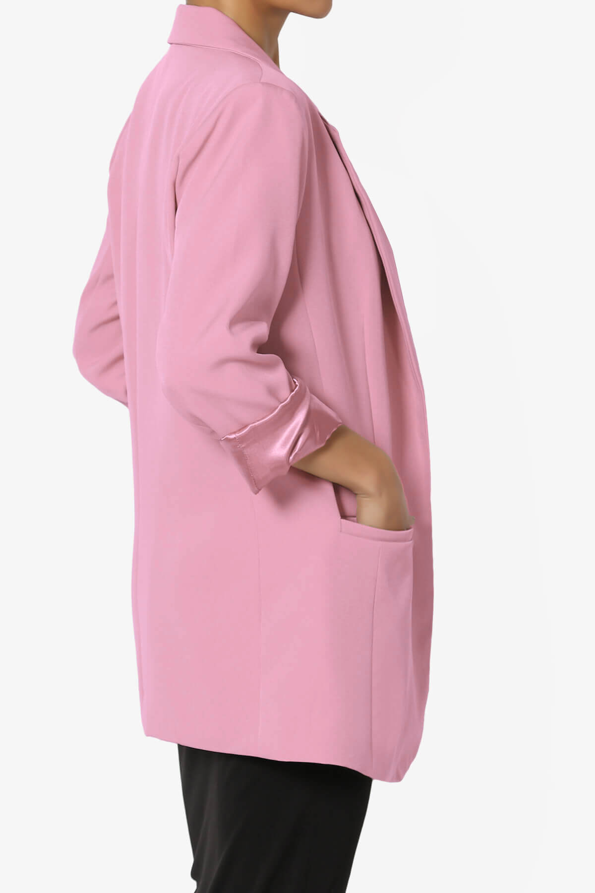 Malory Cuffed Sleeve Open Front Blazer CANDY PINK_4