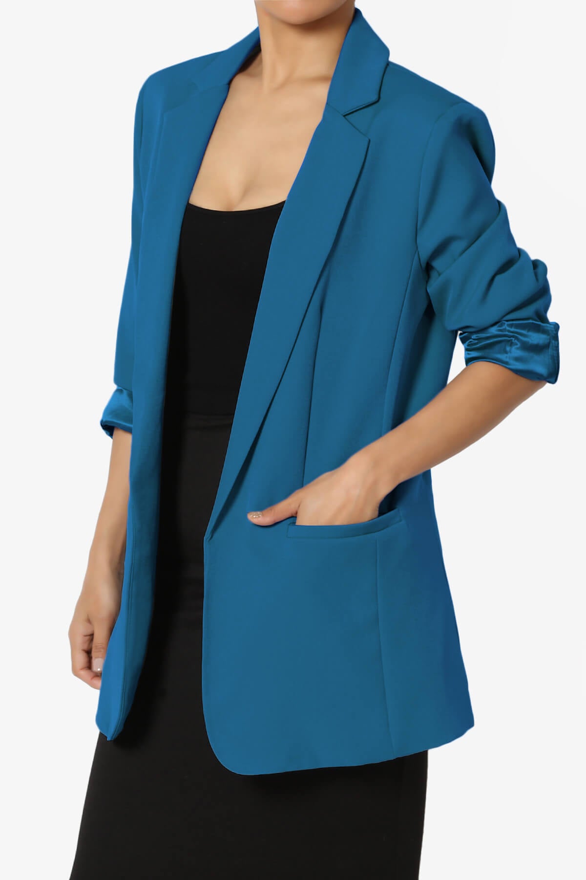 Malory Cuffed Sleeve Open Front Blazer CLASSIC BLUE_3