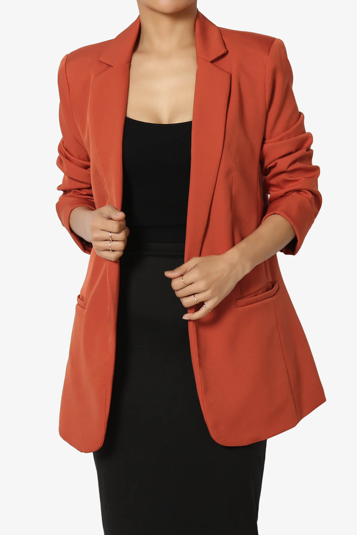 Malory Cuffed Sleeve Open Front Blazer COPPER_1