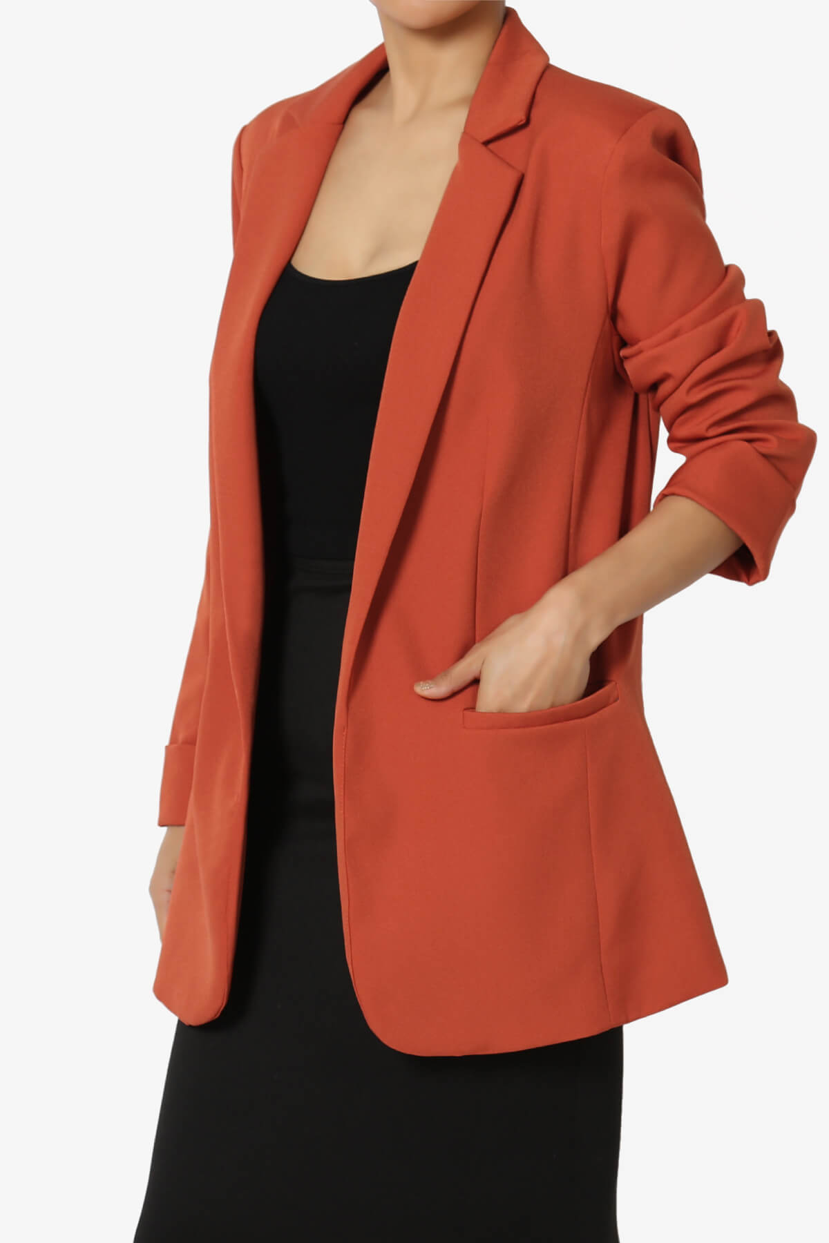 Malory Cuffed Sleeve Open Front Blazer COPPER_3