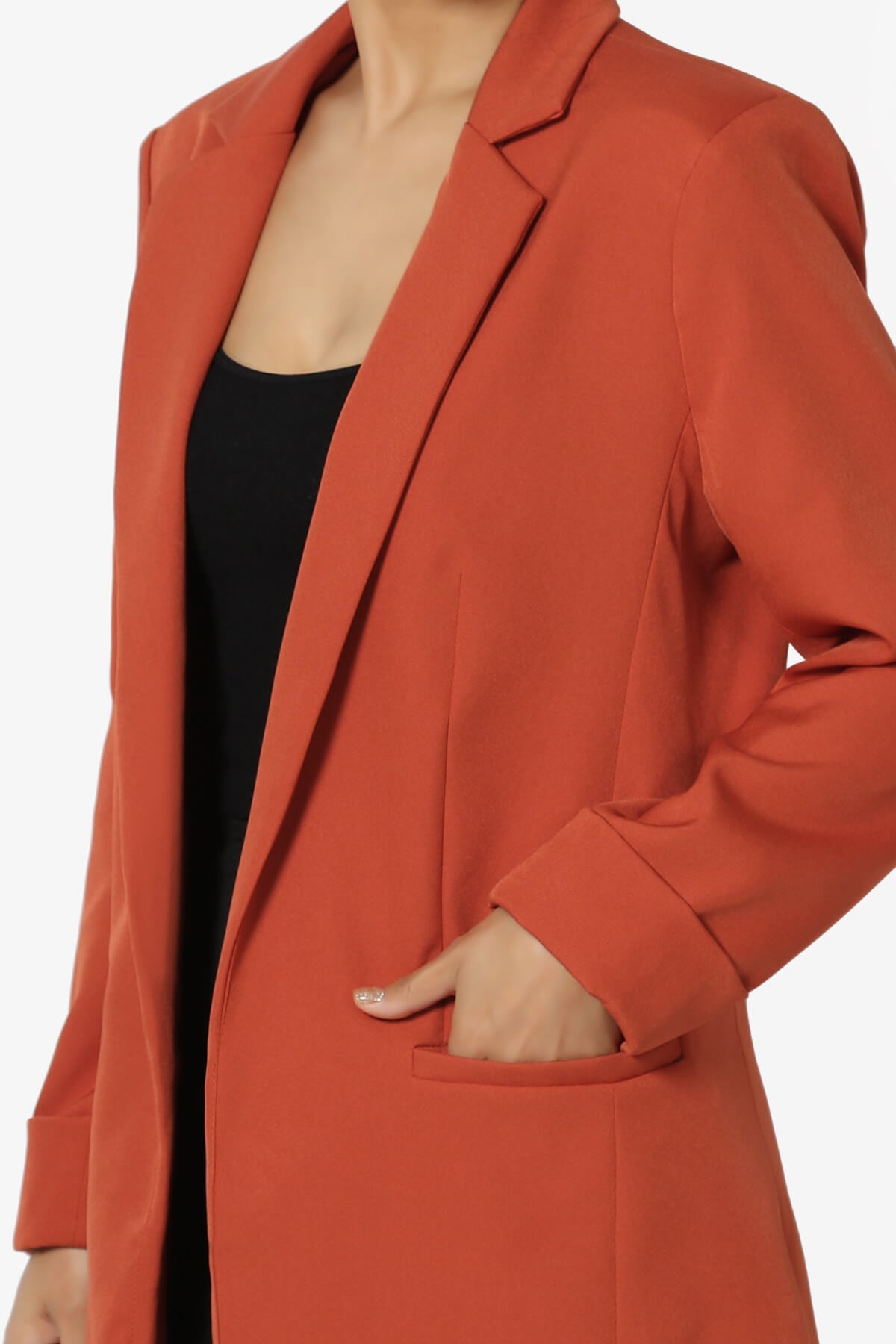 Malory Cuffed Sleeve Open Front Blazer COPPER_5
