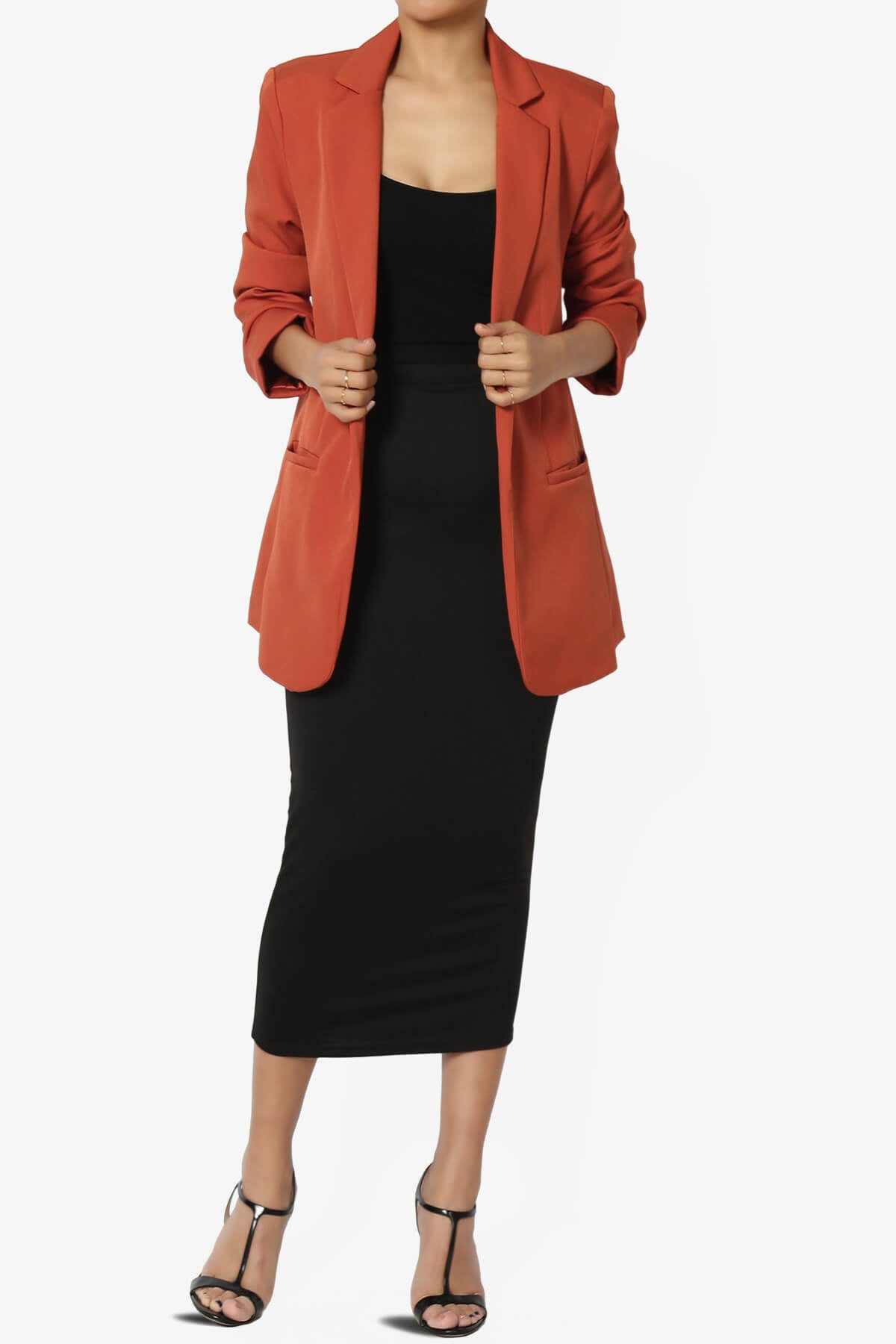 Malory Cuffed Sleeve Open Front Blazer COPPER_6