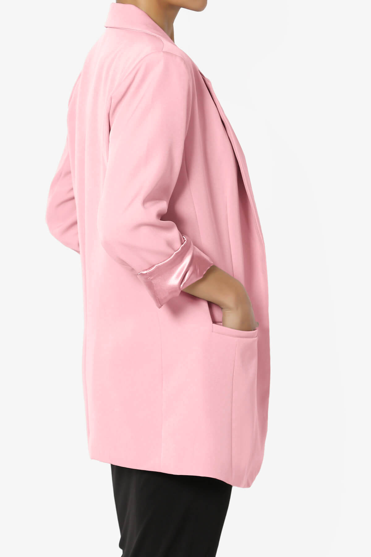 Malory Cuffed Sleeve Open Front Blazer DARK PINK_4