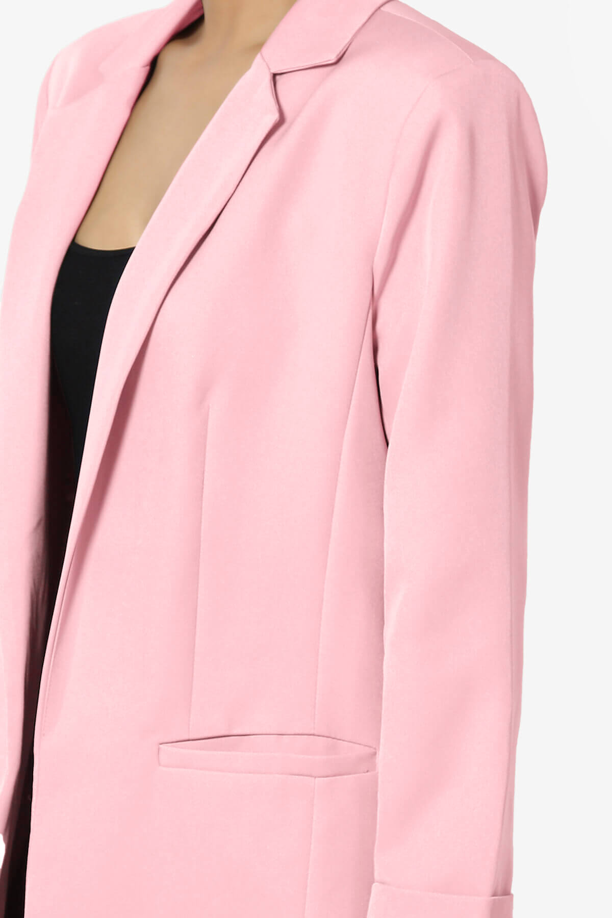 Malory Cuffed Sleeve Open Front Blazer DARK PINK_5