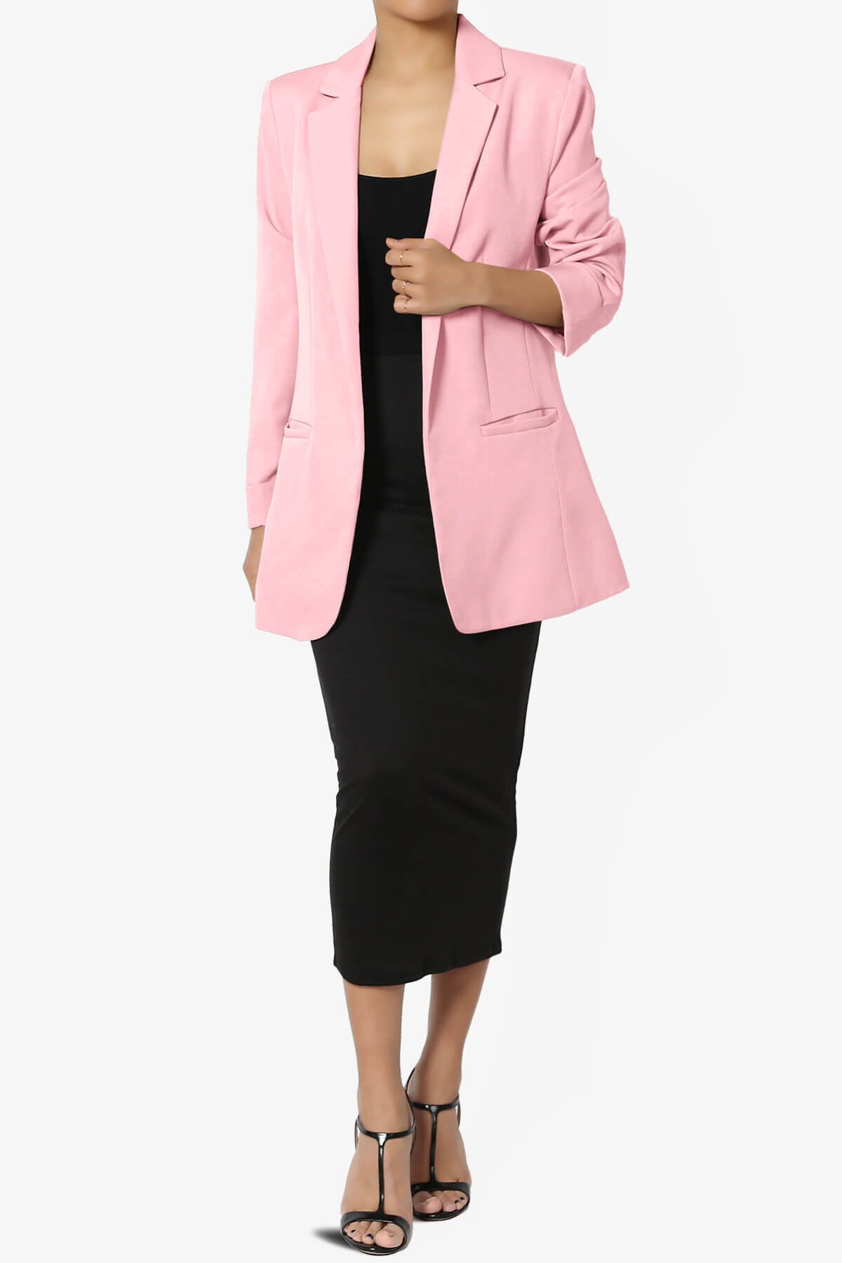 Malory Cuffed Sleeve Open Front Blazer DARK PINK_6