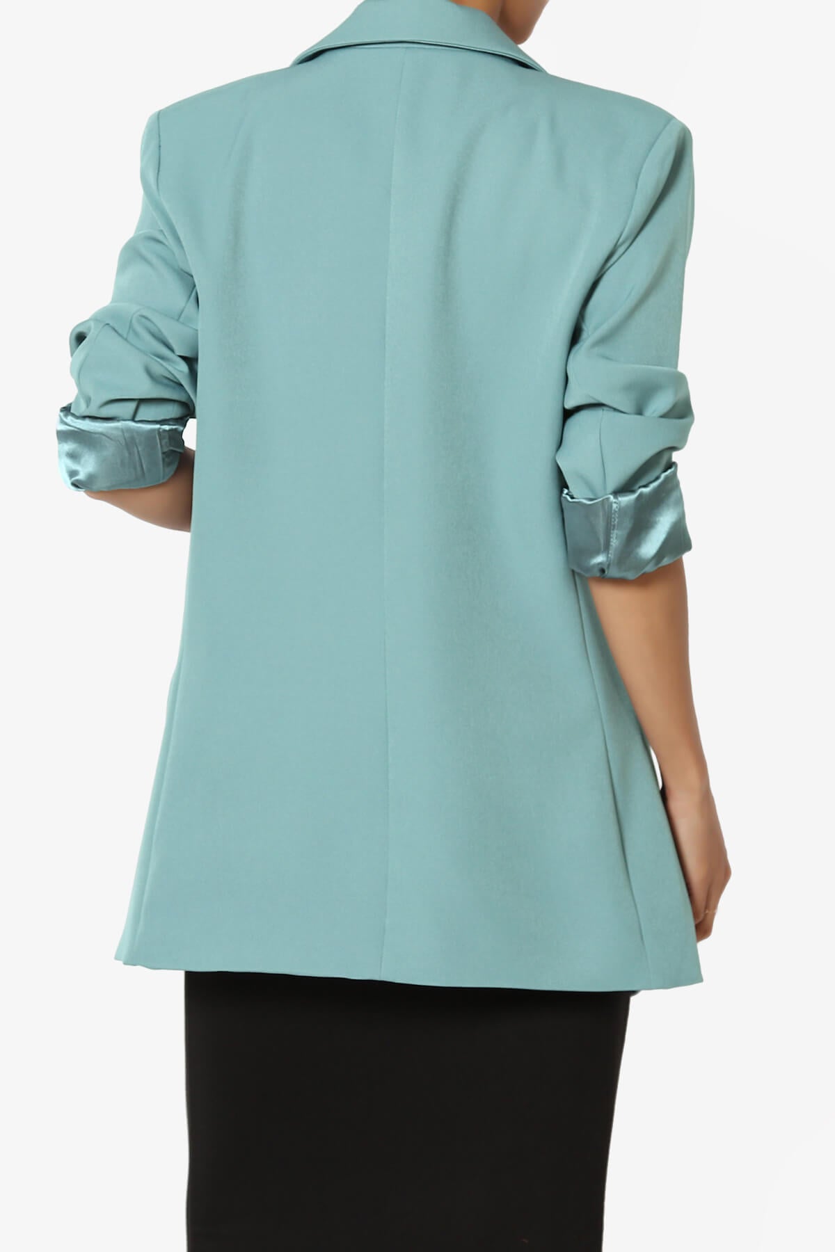 Malory Cuffed Sleeve Open Front Blazer DUSTY TEAL_2