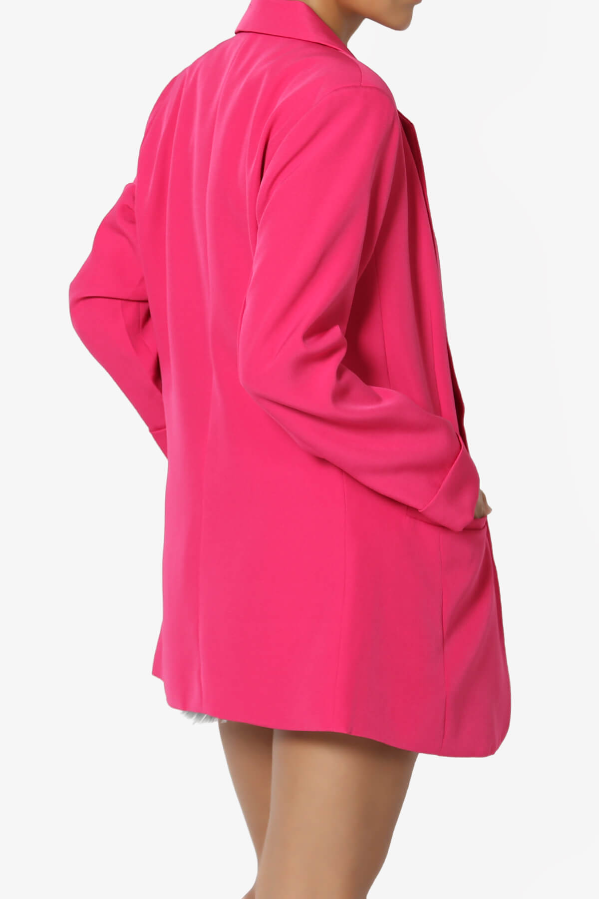 Malory Cuffed Sleeve Open Front Blazer HOT PINK_4