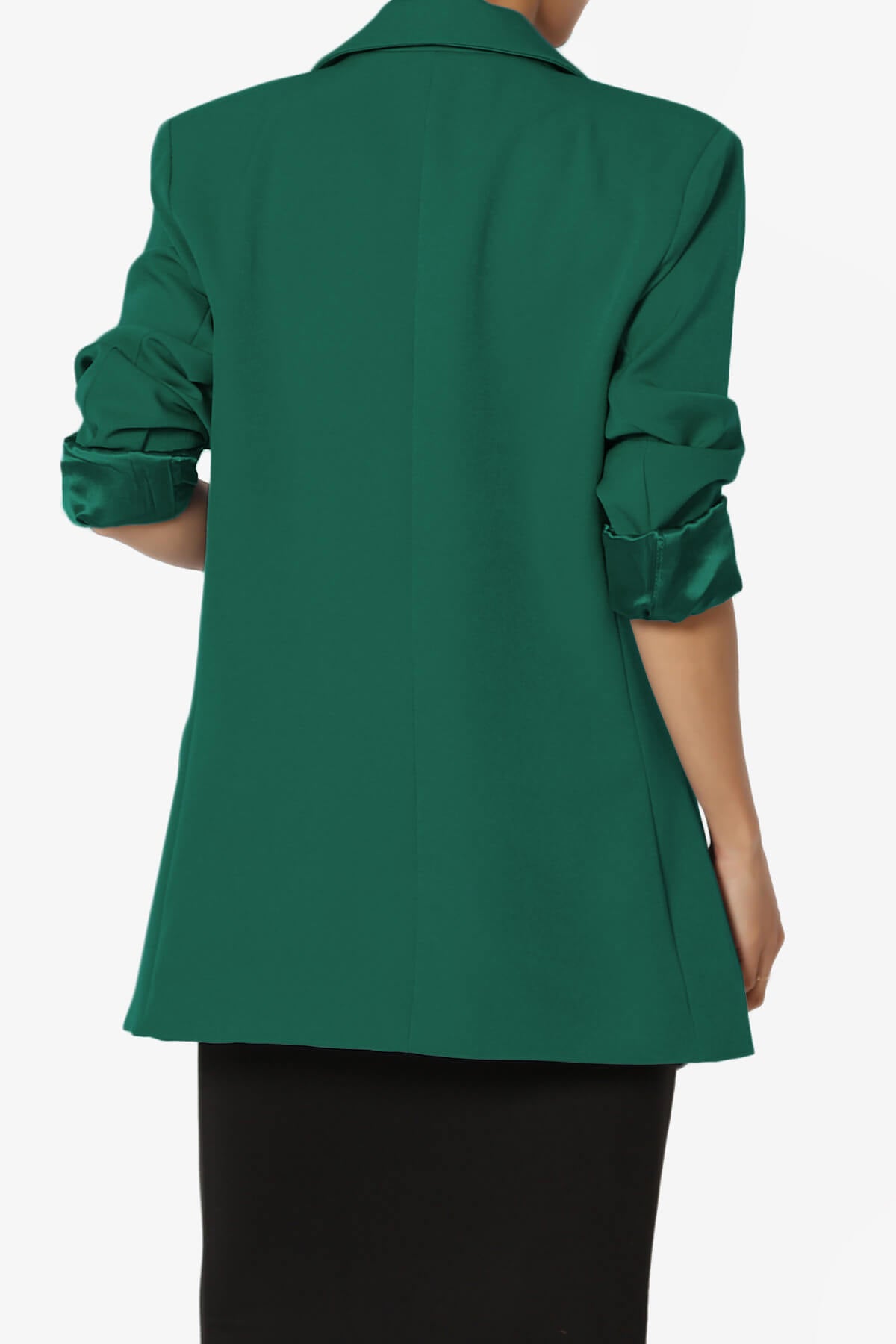Malory Cuffed Sleeve Open Front Blazer HUNTER GREEN_2