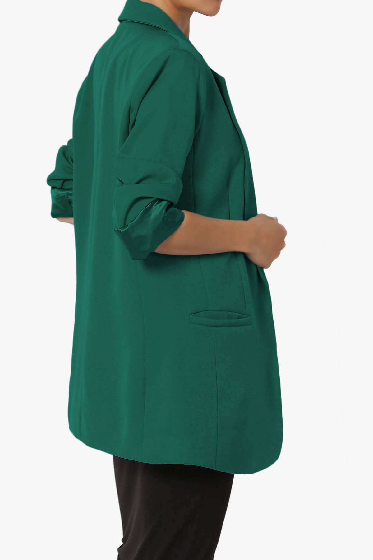 Malory Cuffed Sleeve Open Front Blazer HUNTER GREEN_4