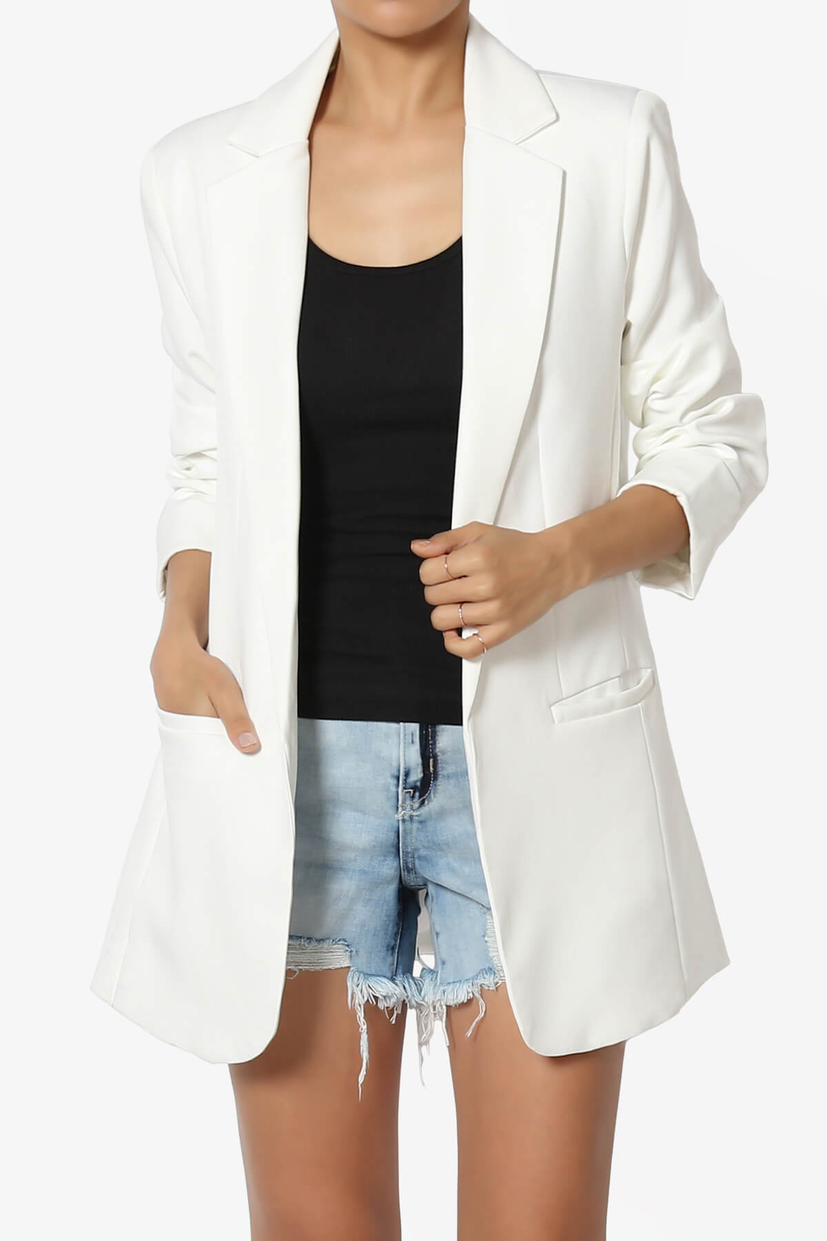 Malory Cuffed Sleeve Open Front Blazer IVORY_1