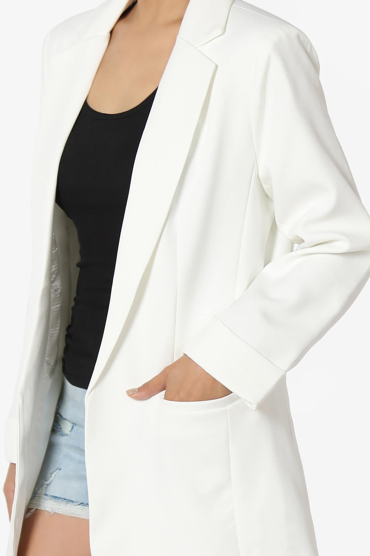 Malory Cuffed Sleeve Open Front Blazer IVORY_5