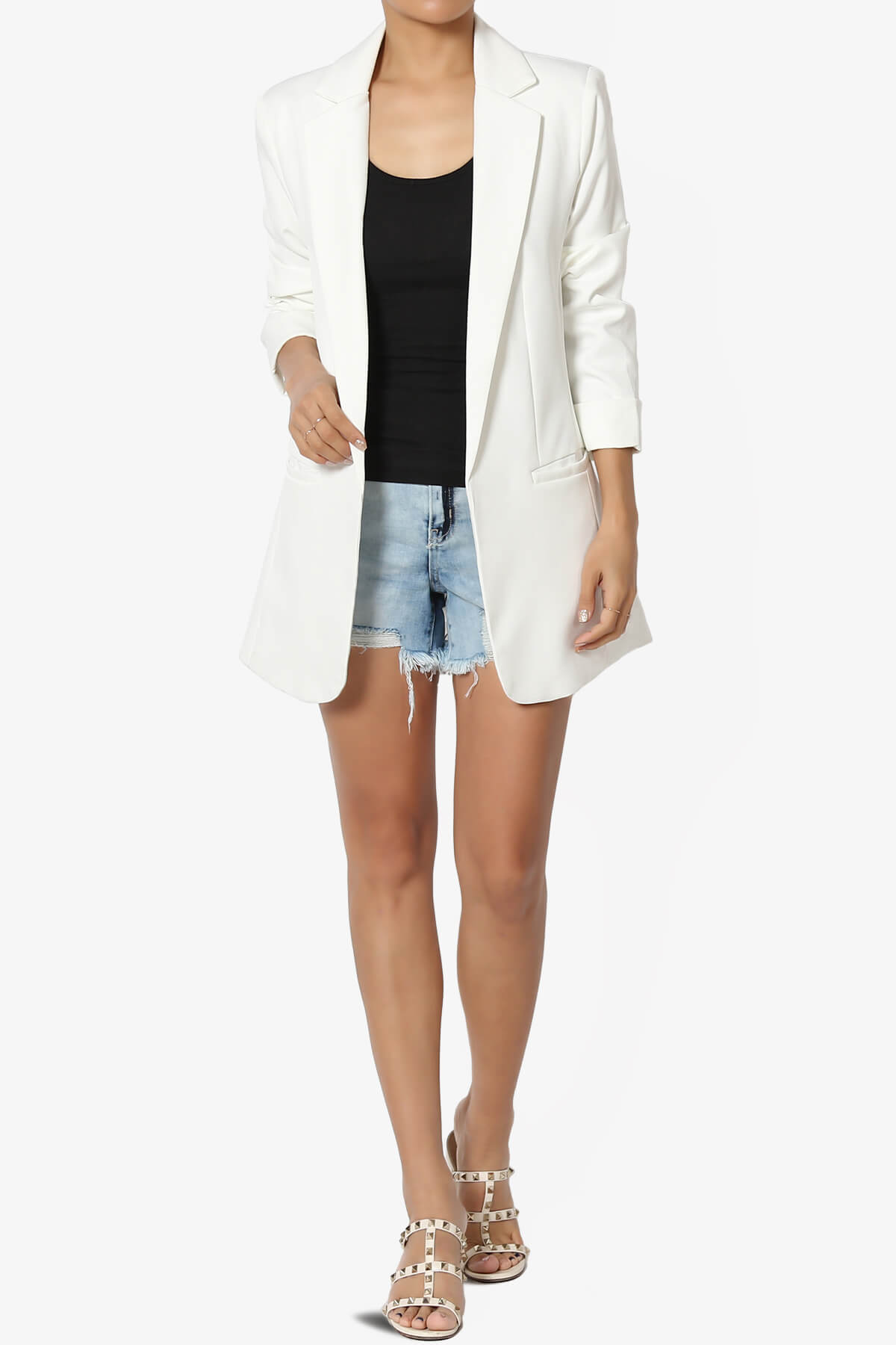 Malory Cuffed Sleeve Open Front Blazer IVORY_6