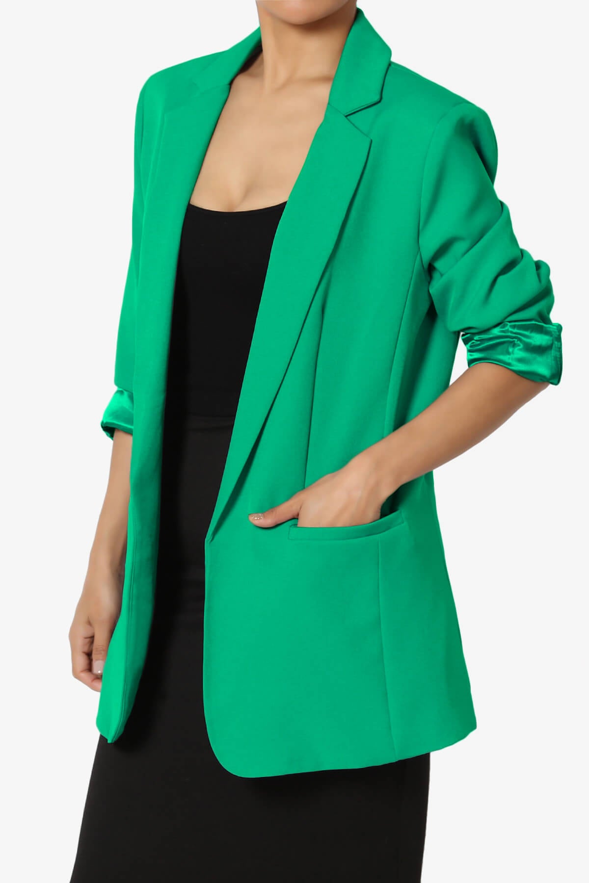 Malory Cuffed Sleeve Open Front Blazer KELLY GREEN_3