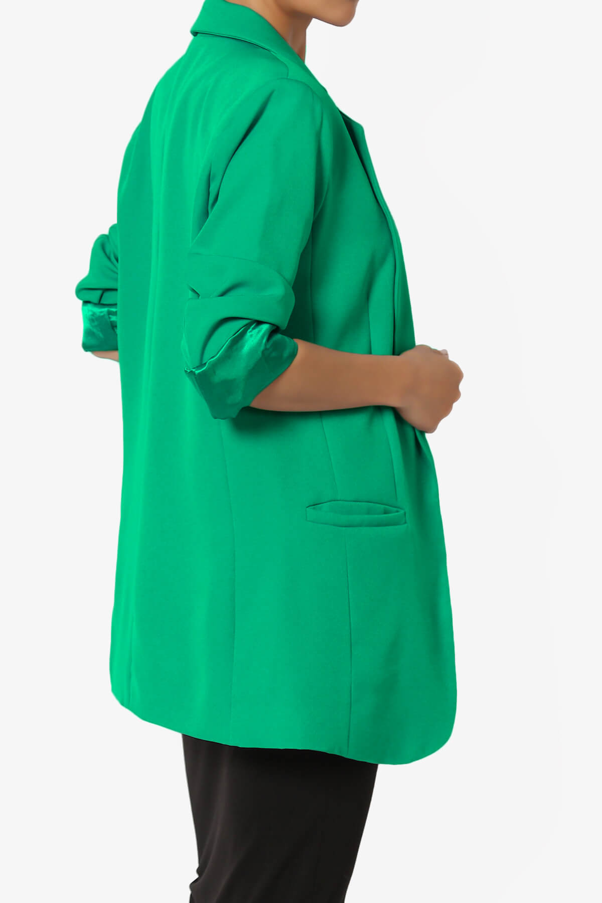 Malory Cuffed Sleeve Open Front Blazer KELLY GREEN_4