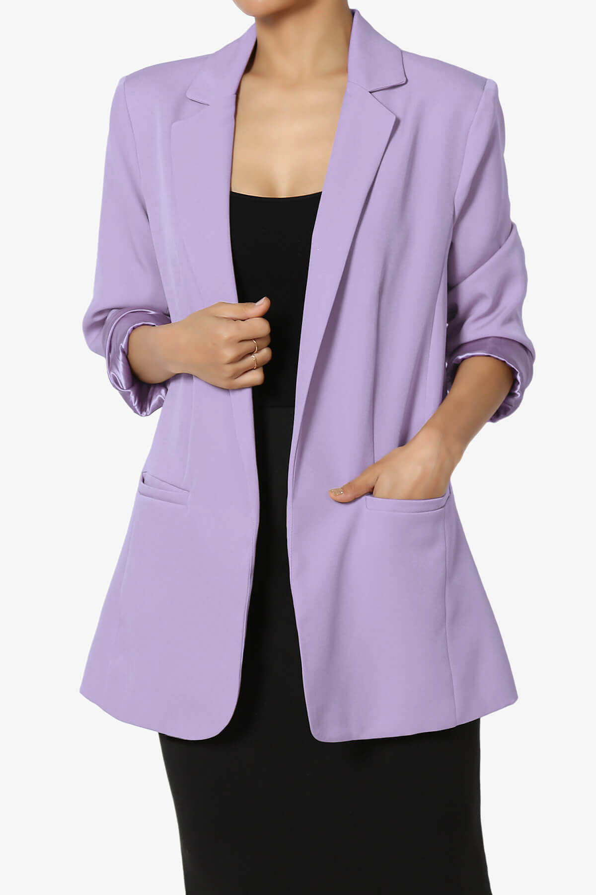 Malory Cuffed Sleeve Open Front Blazer LAVENDER_1