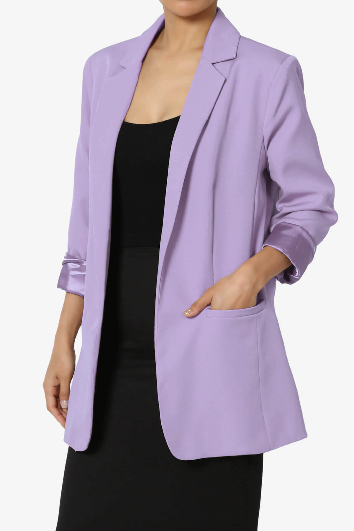 Malory Cuffed Sleeve Open Front Blazer LAVENDER_3