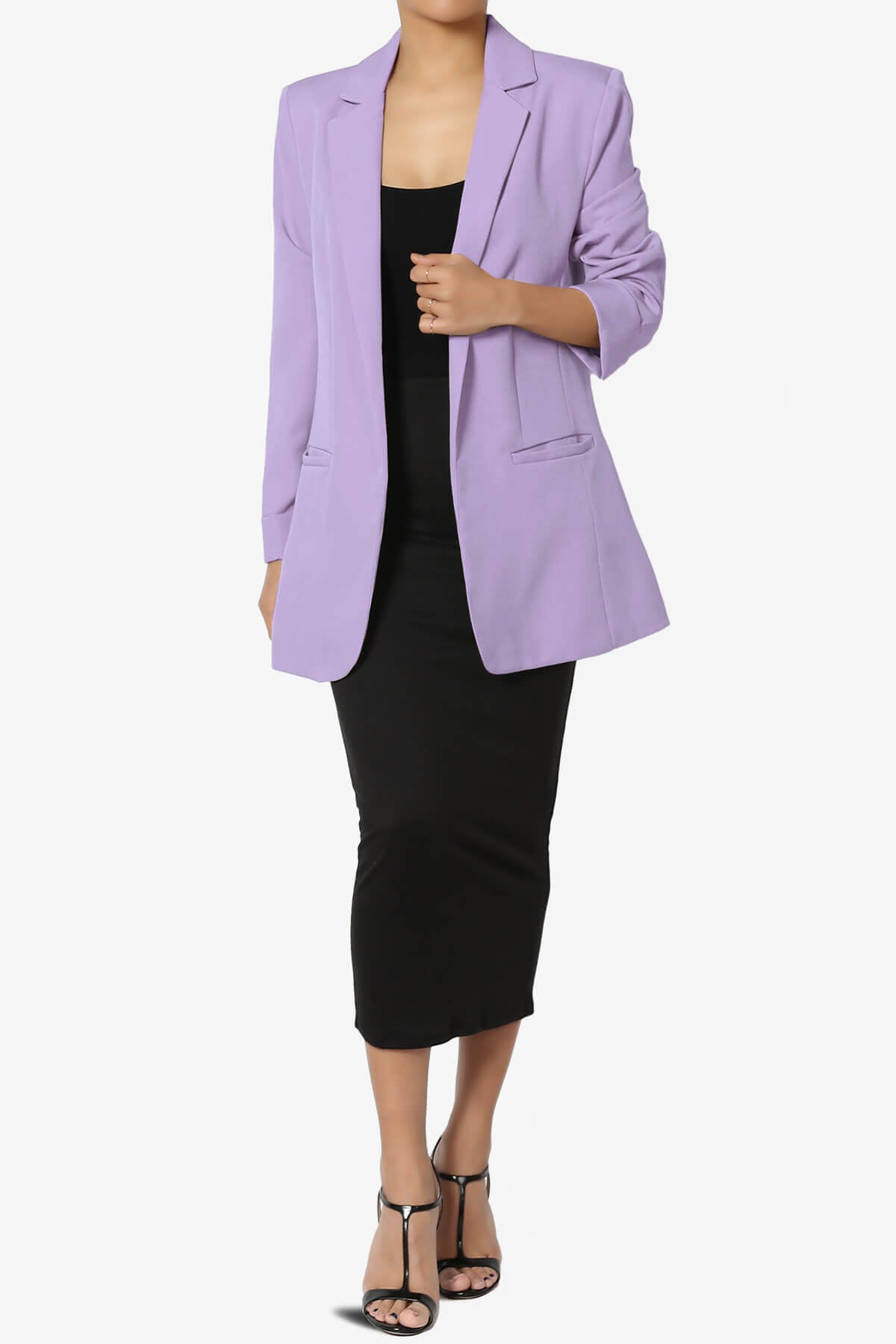 Malory Cuffed Sleeve Open Front Blazer LAVENDER_6
