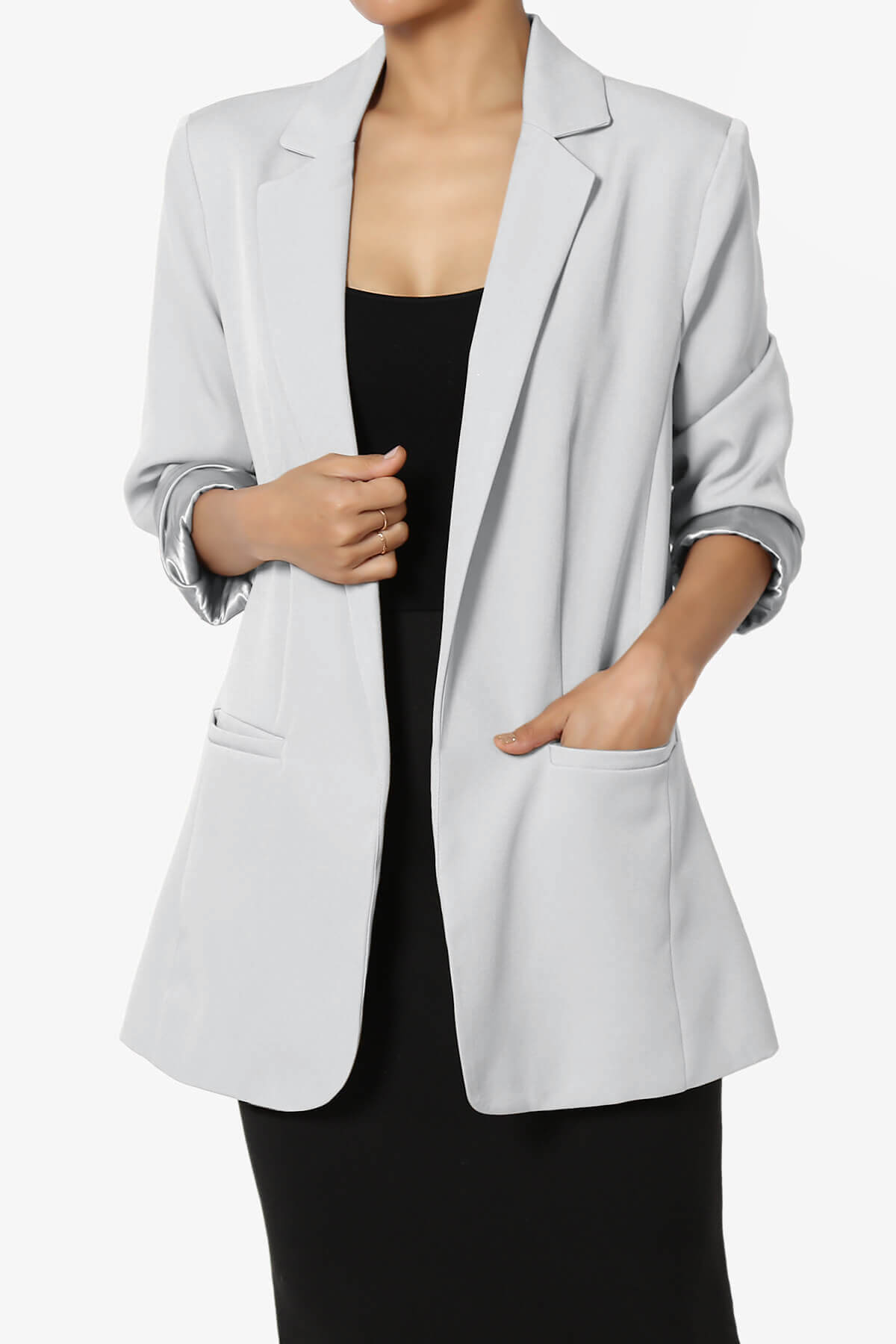 Malory Cuffed Sleeve Open Front Blazer LIGHT GREY_1