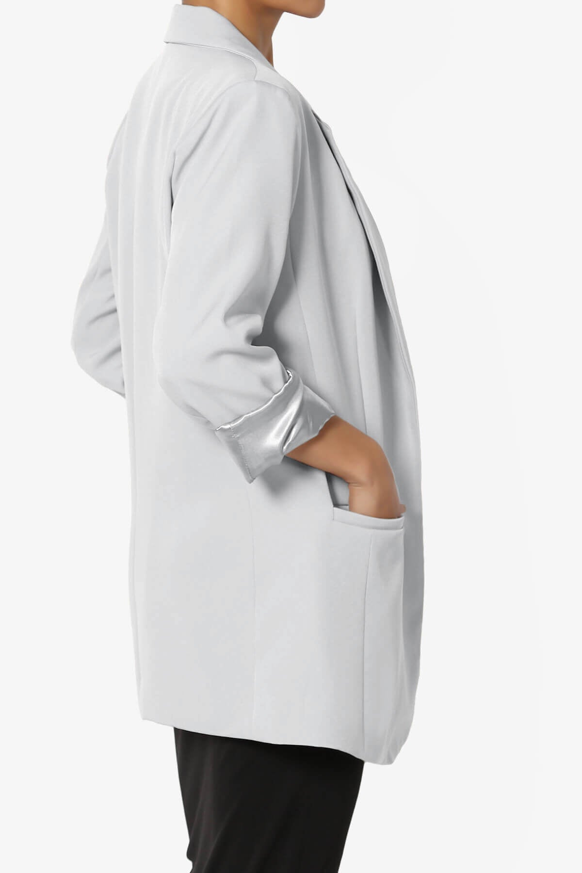 Malory Cuffed Sleeve Open Front Blazer LIGHT GREY_4