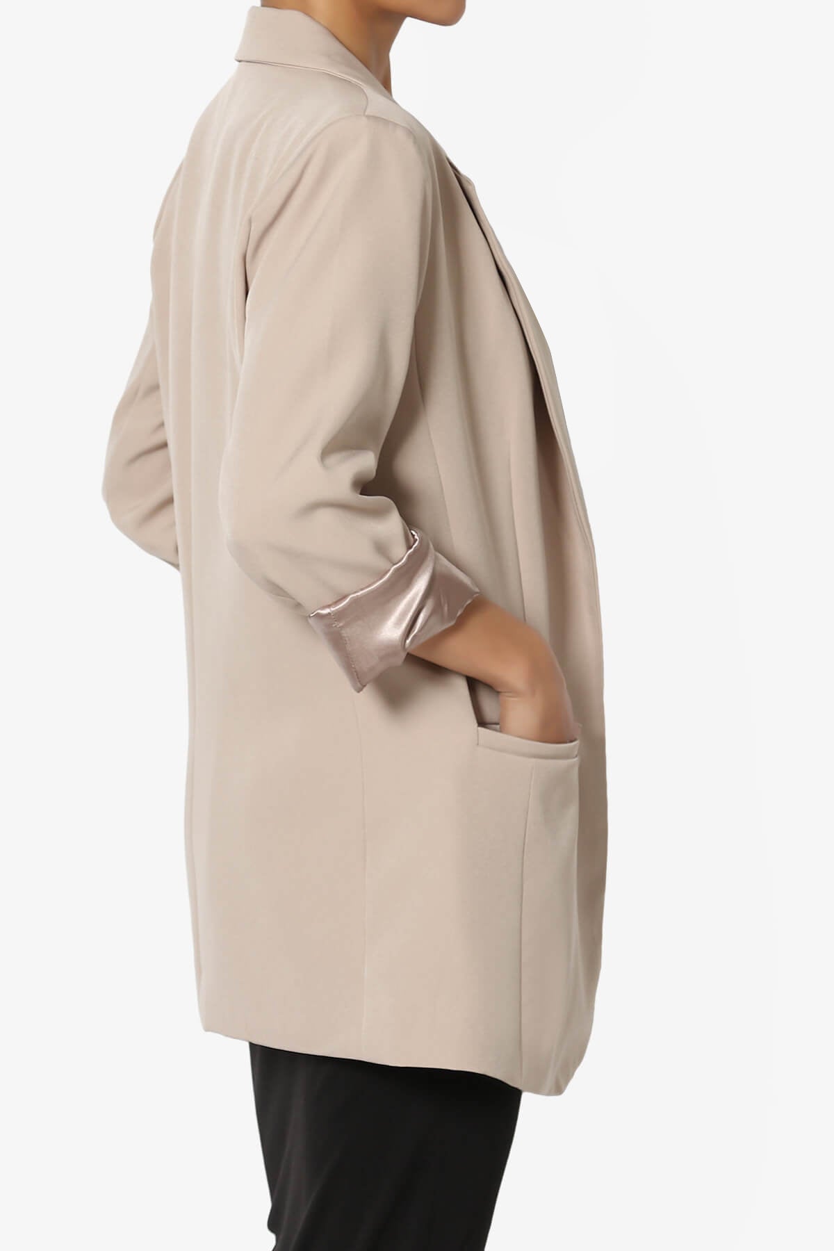 Malory Cuffed Sleeve Open Front Blazer LIGHT MOCHA_4