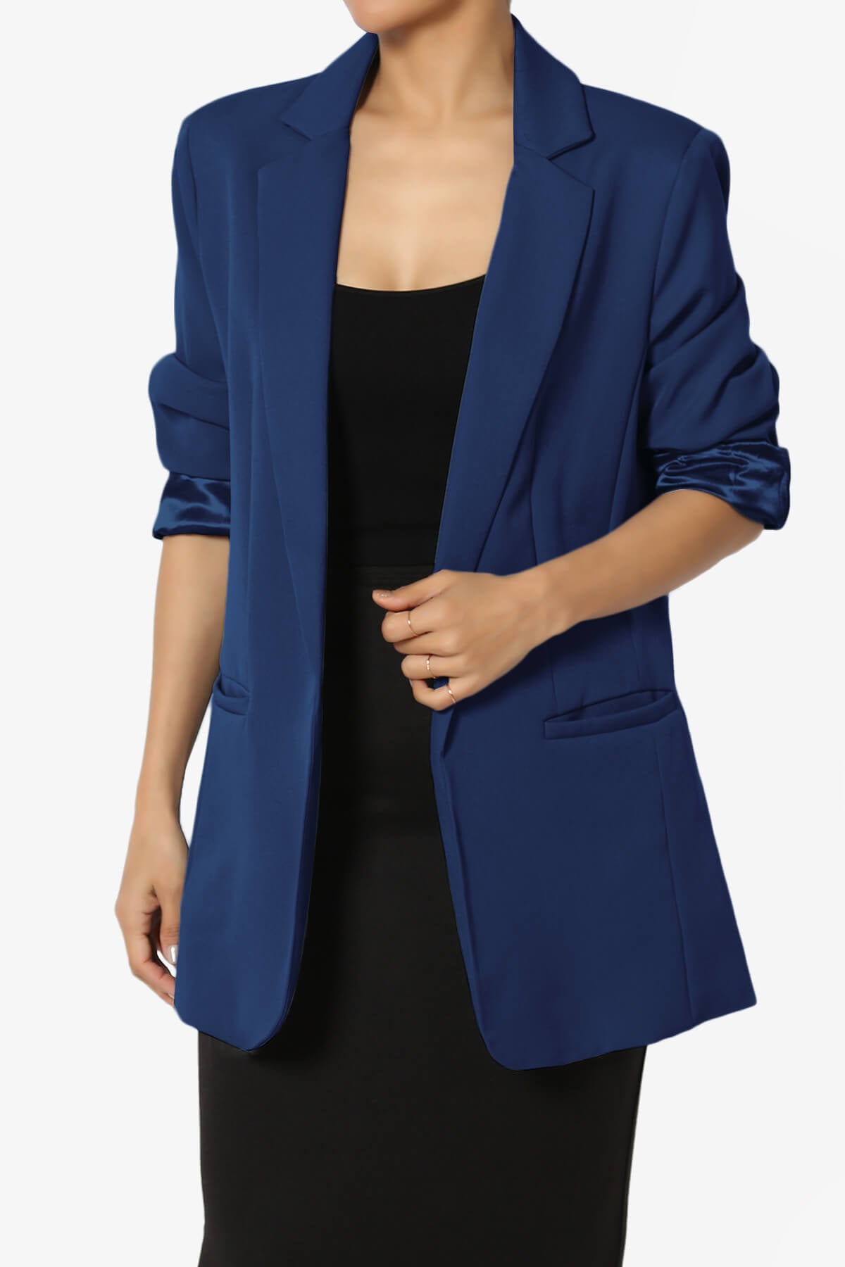 Malory Cuffed Sleeve Open Front Blazer LIGHT NAVY_1