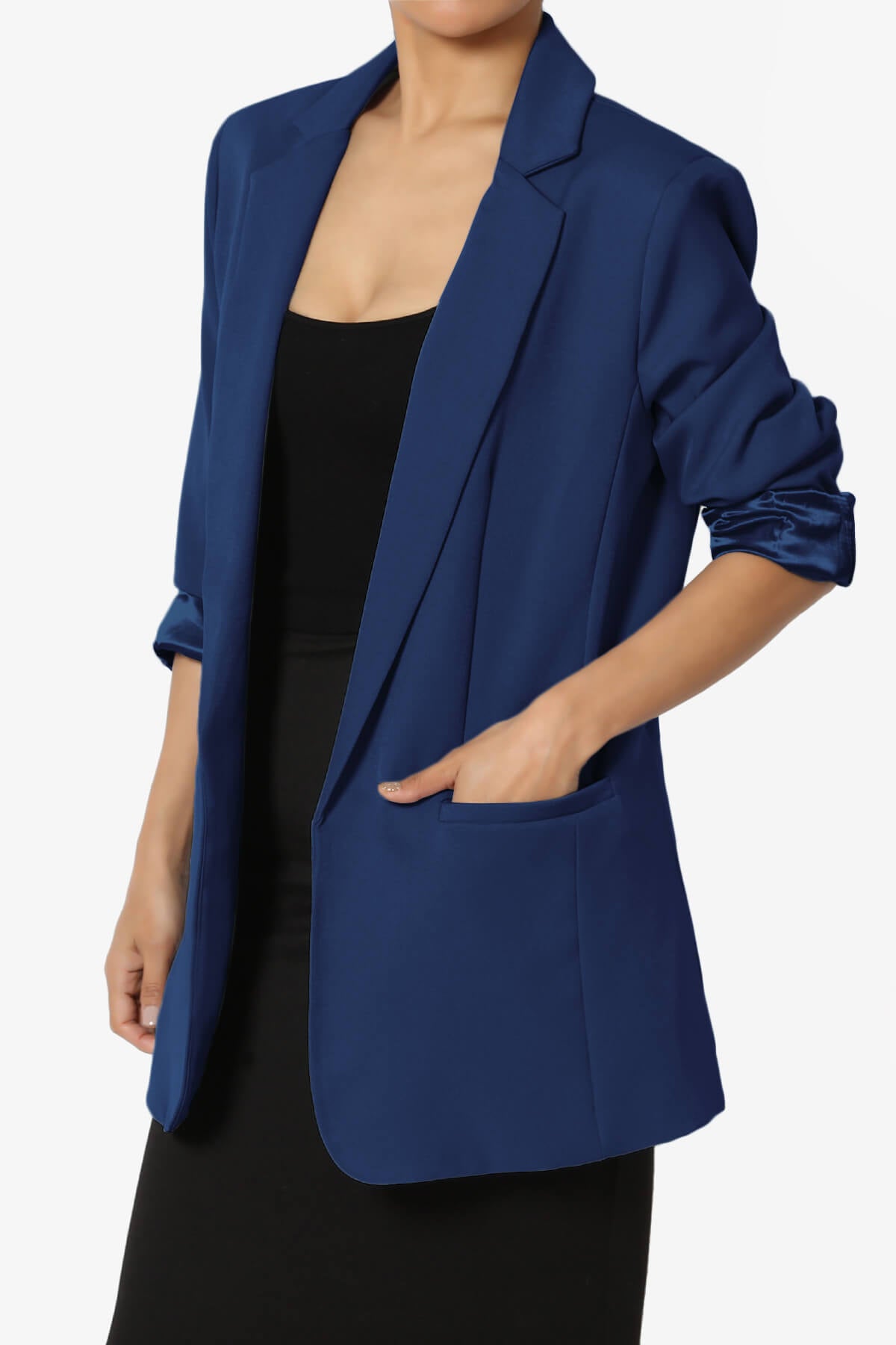 Malory Cuffed Sleeve Open Front Blazer LIGHT NAVY_3