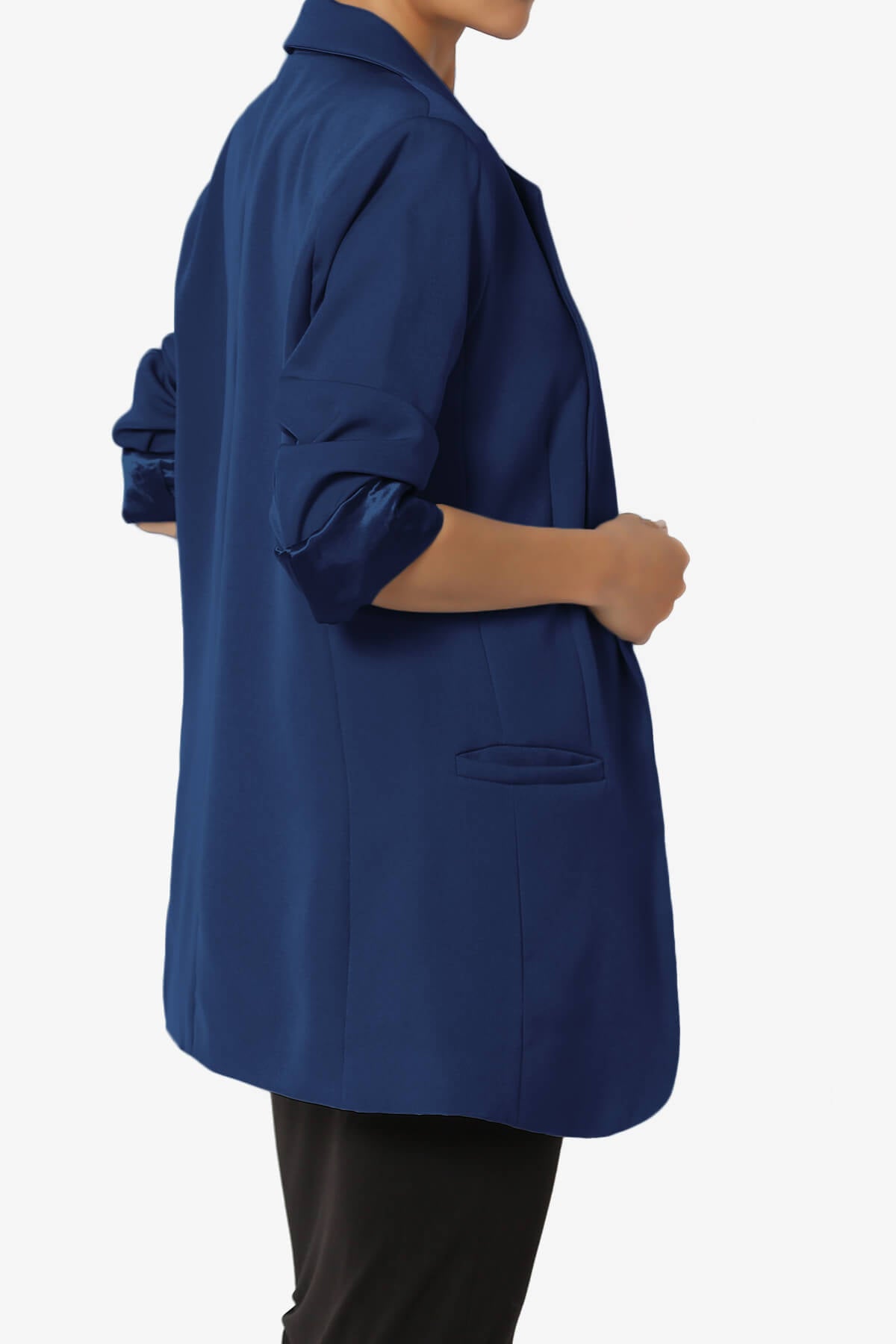 Malory Cuffed Sleeve Open Front Blazer LIGHT NAVY_4