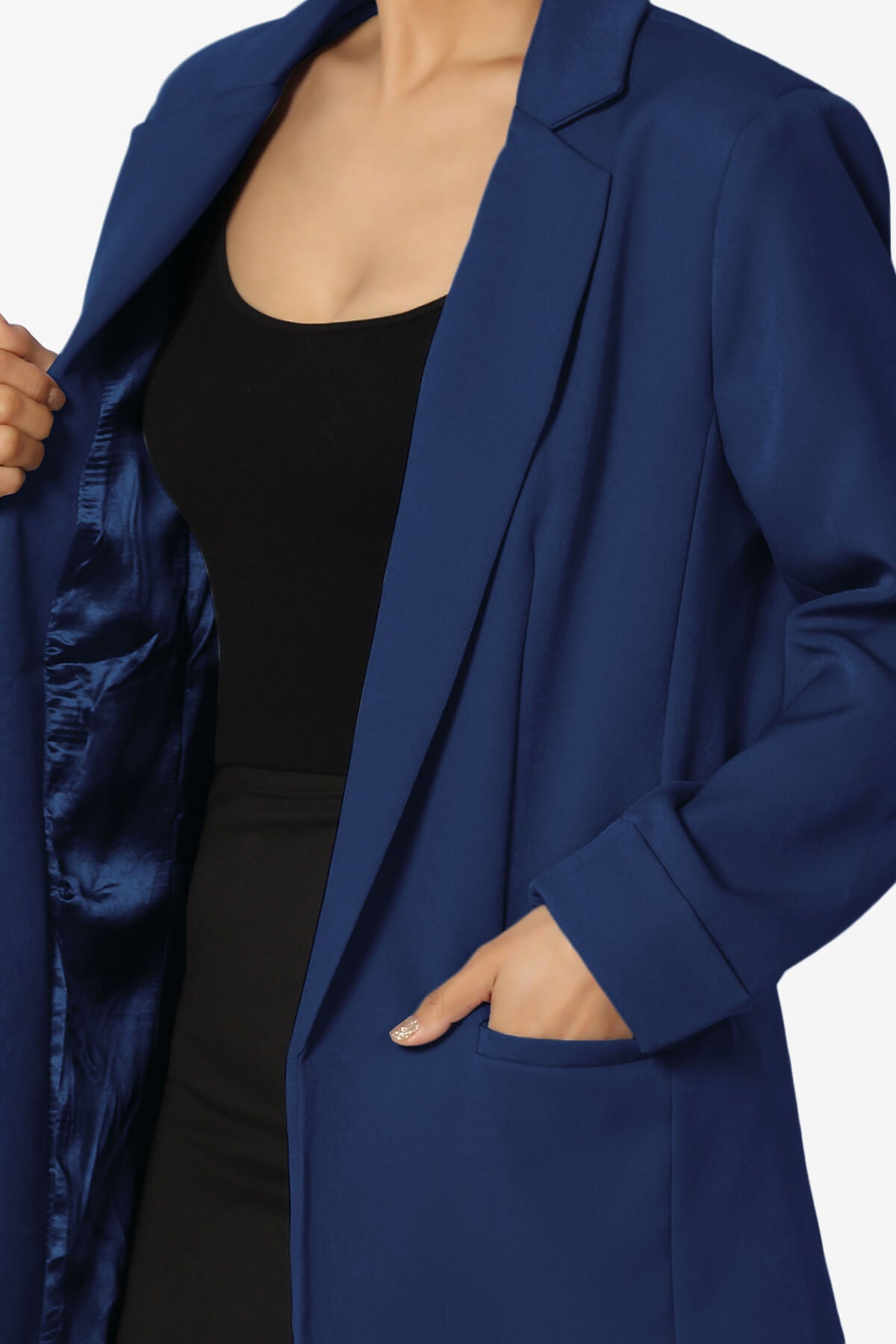 Malory Cuffed Sleeve Open Front Blazer LIGHT NAVY_5