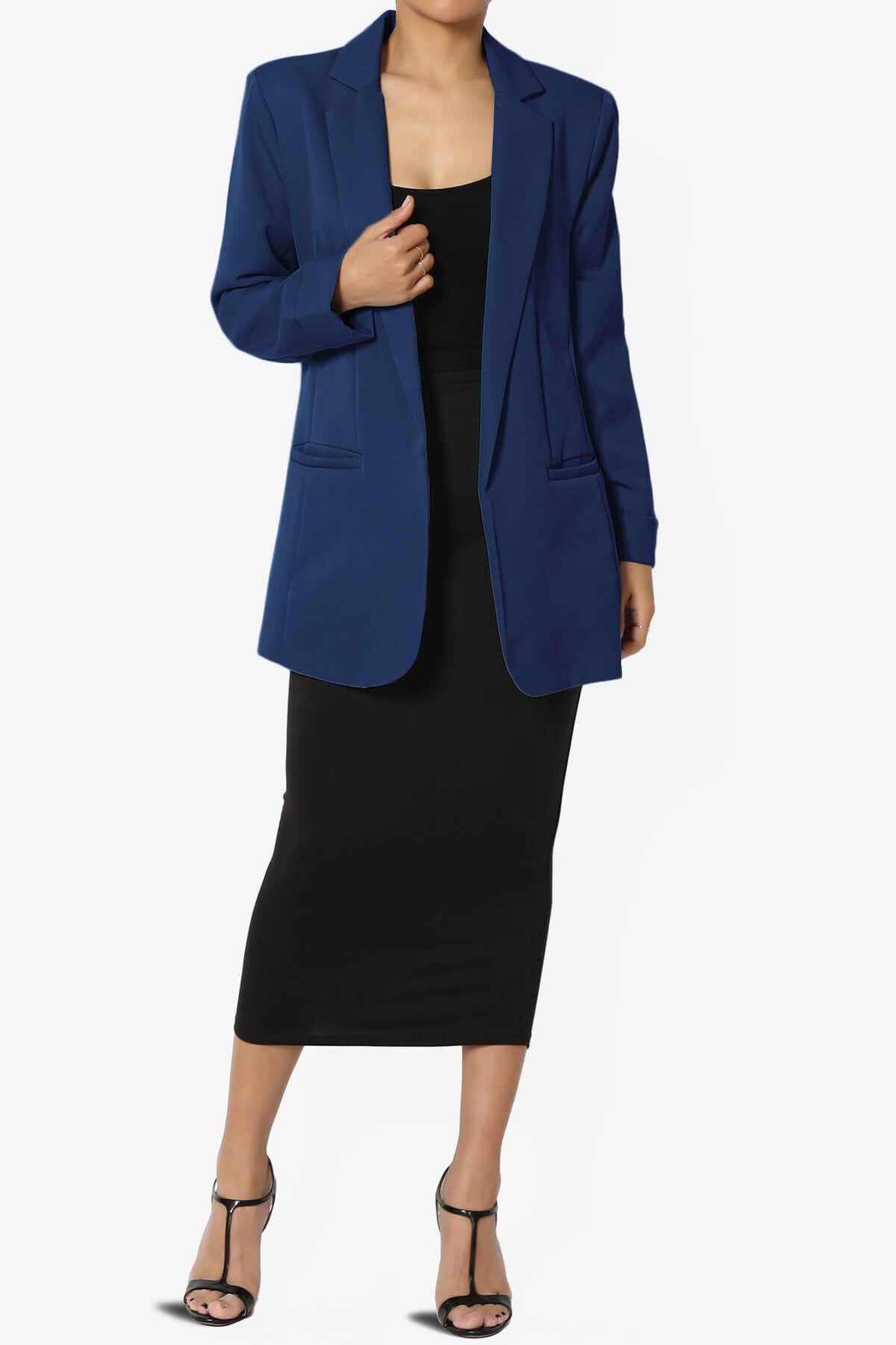 Malory Cuffed Sleeve Open Front Blazer LIGHT NAVY_6
