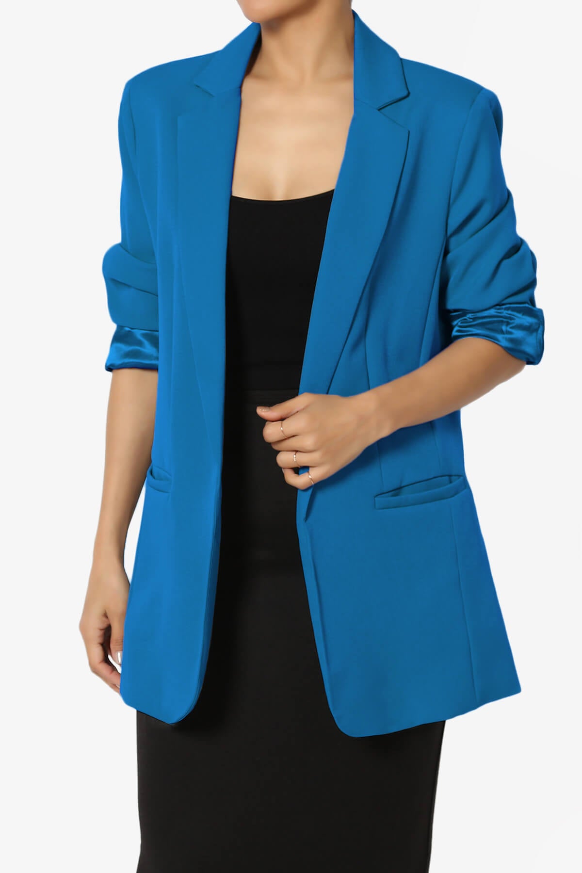 Malory Cuffed Sleeve Open Front Blazer OCEAN BLUE_1