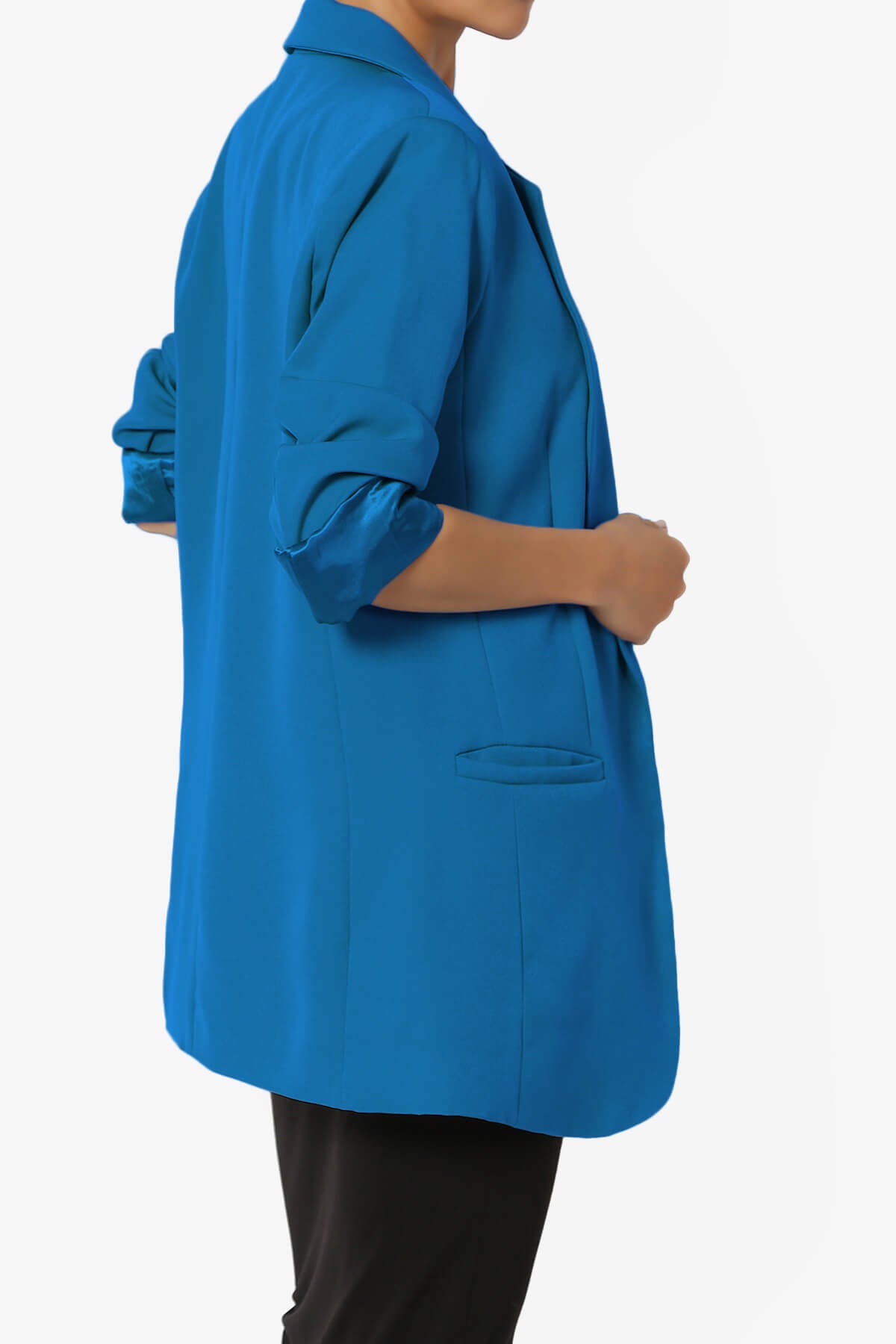 Malory Cuffed Sleeve Open Front Blazer OCEAN BLUE_4