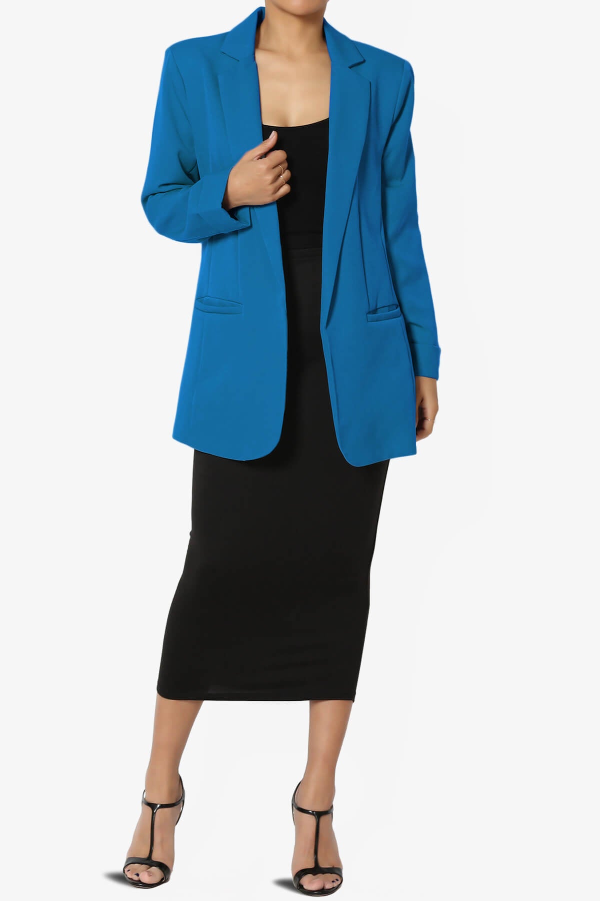 Malory Cuffed Sleeve Open Front Blazer OCEAN BLUE_6