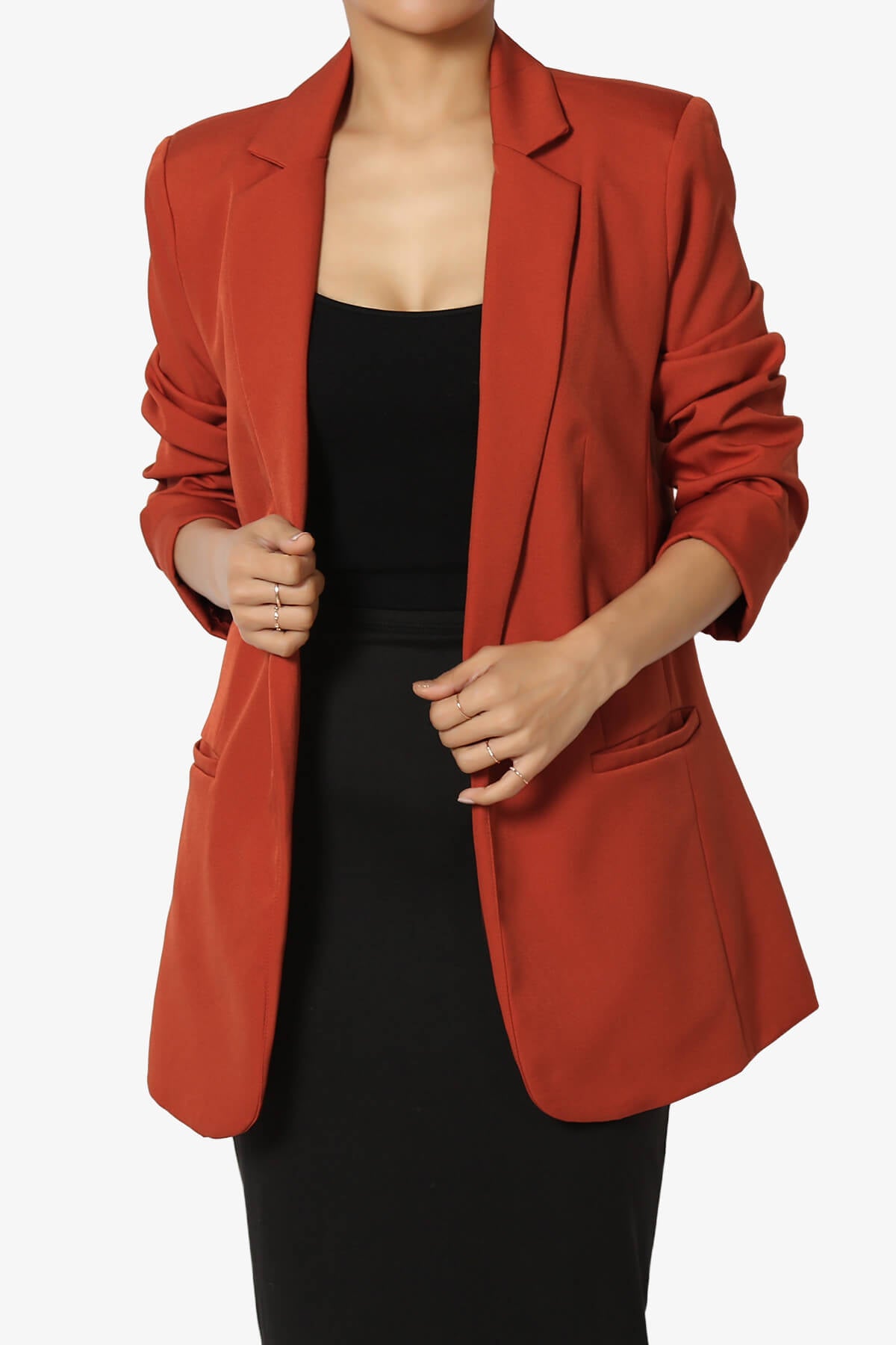 Malory Cuffed Sleeve Open Front Blazer RUST_1