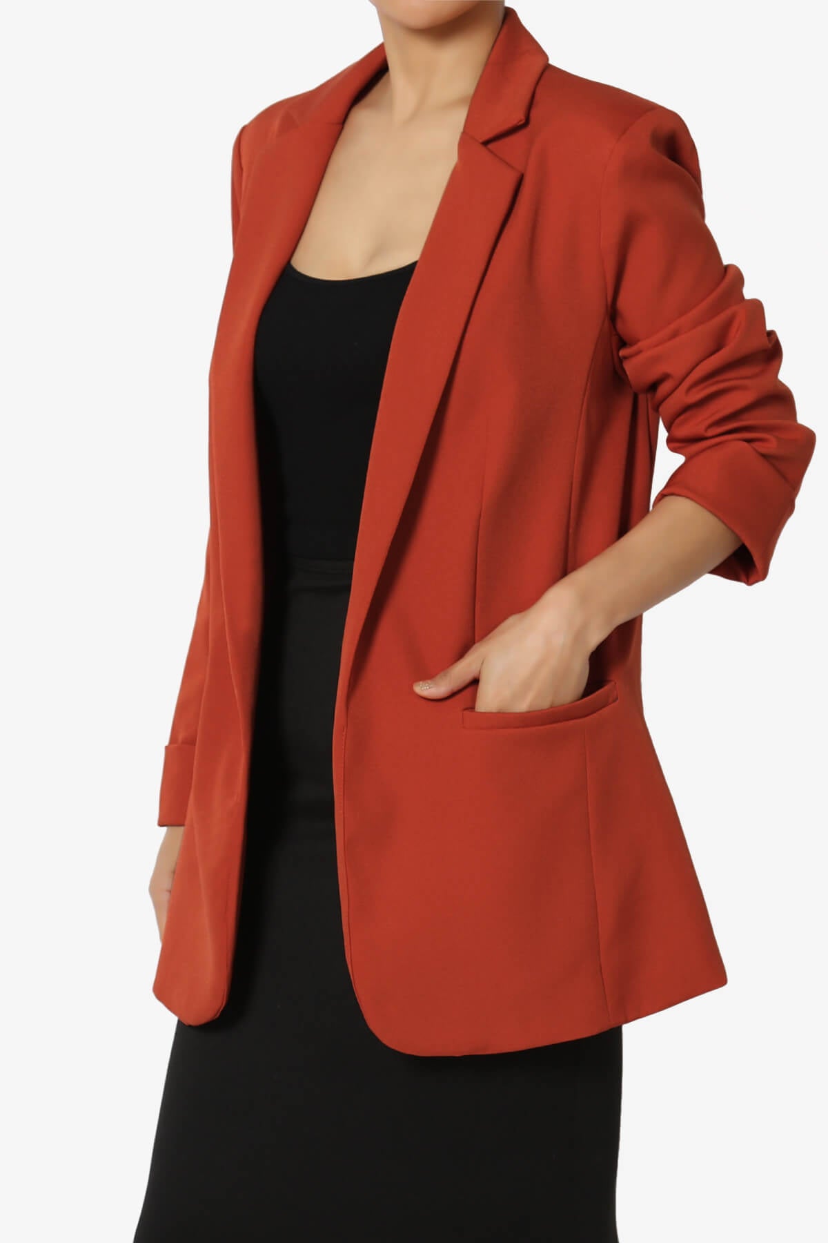 Malory Cuffed Sleeve Open Front Blazer RUST_3