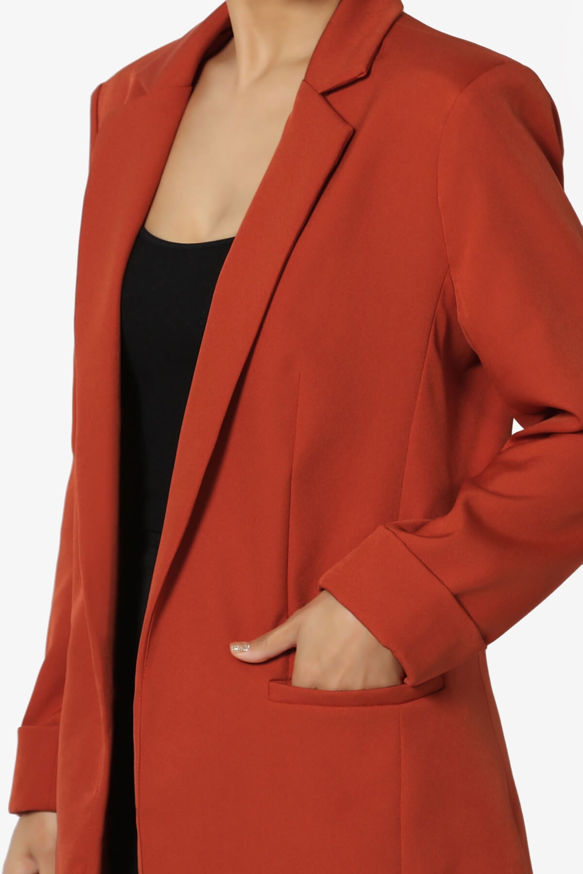 Malory Cuffed Sleeve Open Front Blazer RUST_5
