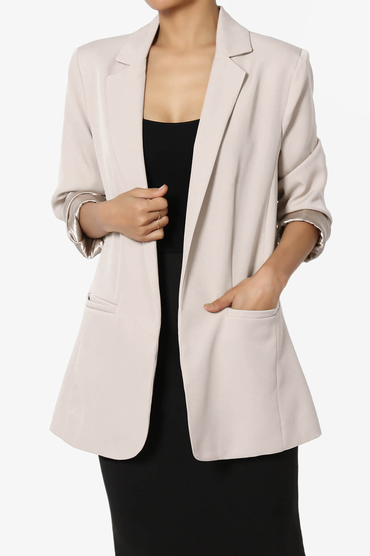 Malory Cuffed Sleeve Open Front Blazer SAND BEIGE_1