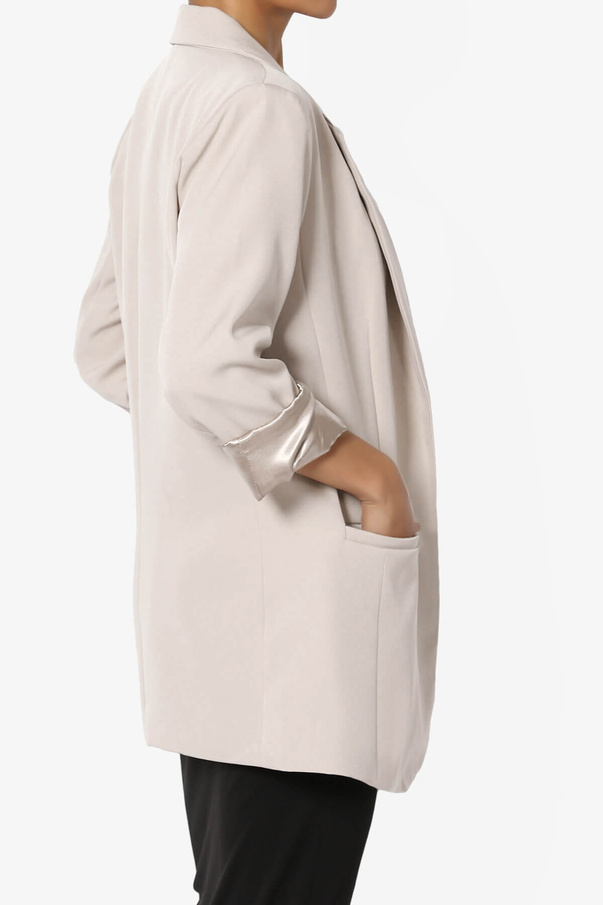 Malory Cuffed Sleeve Open Front Blazer SAND BEIGE_4