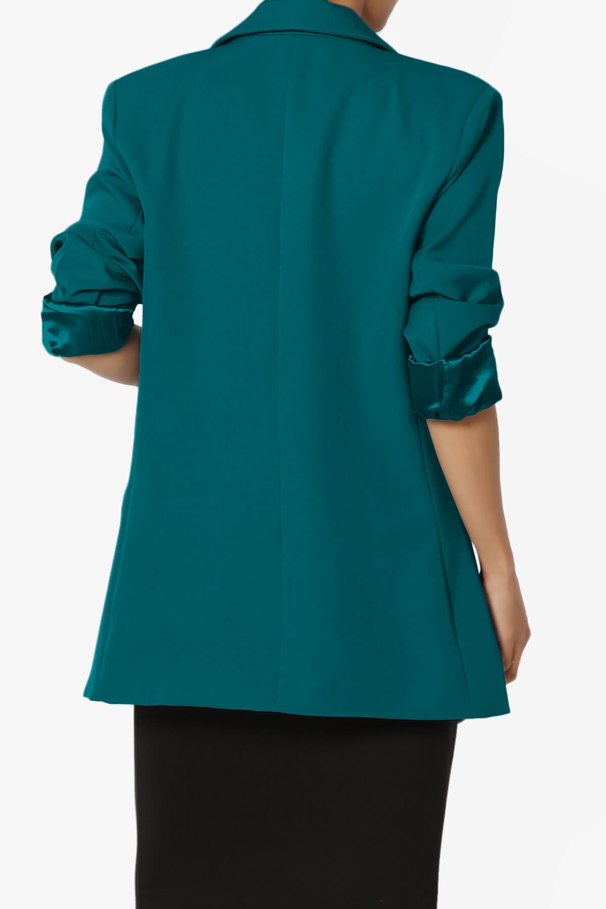 Malory Cuffed Sleeve Open Front Blazer TEAL_2