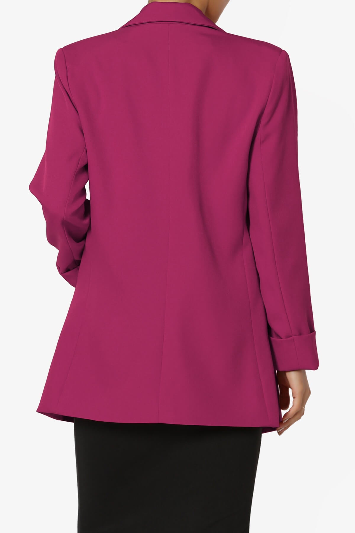 Malory Cuffed Sleeve Open Front Blazer WINE_2