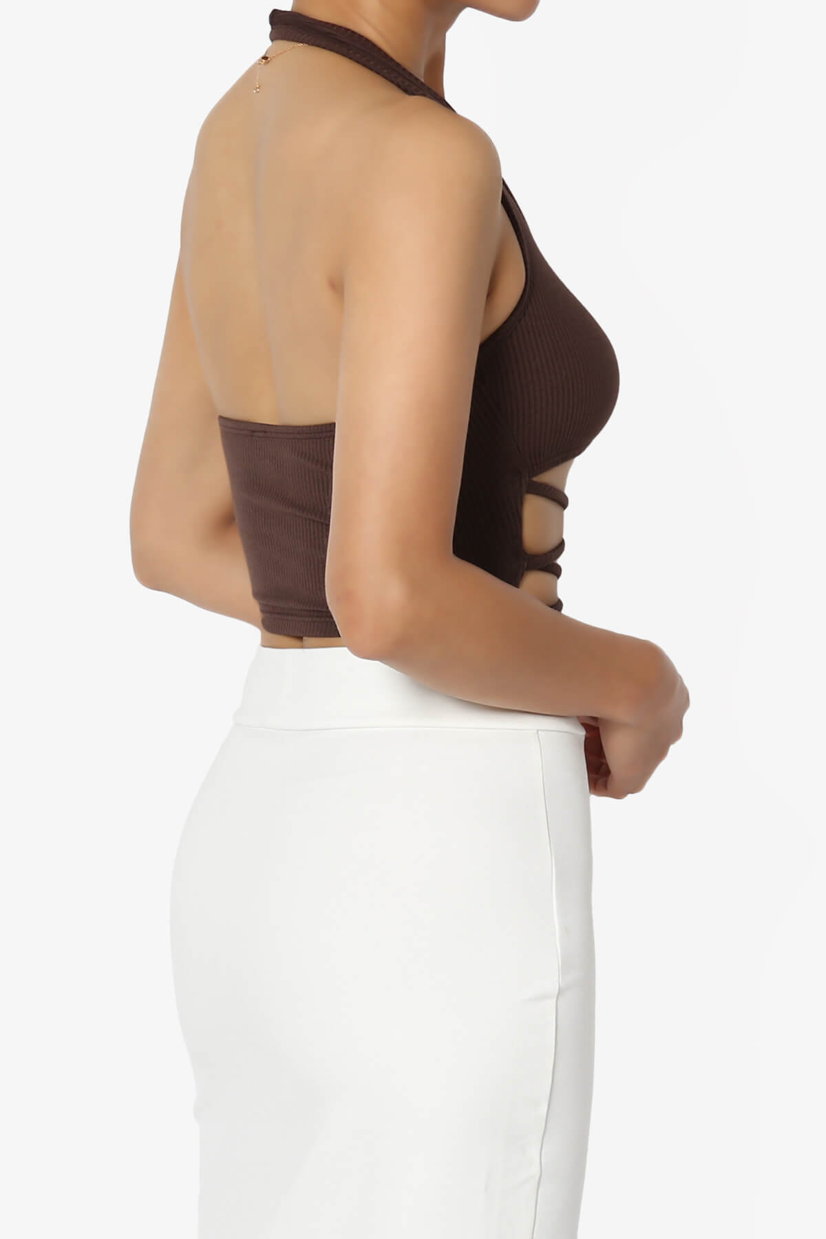 Malou Strappy Cutout Halter Crop Tank Top BROWN_4