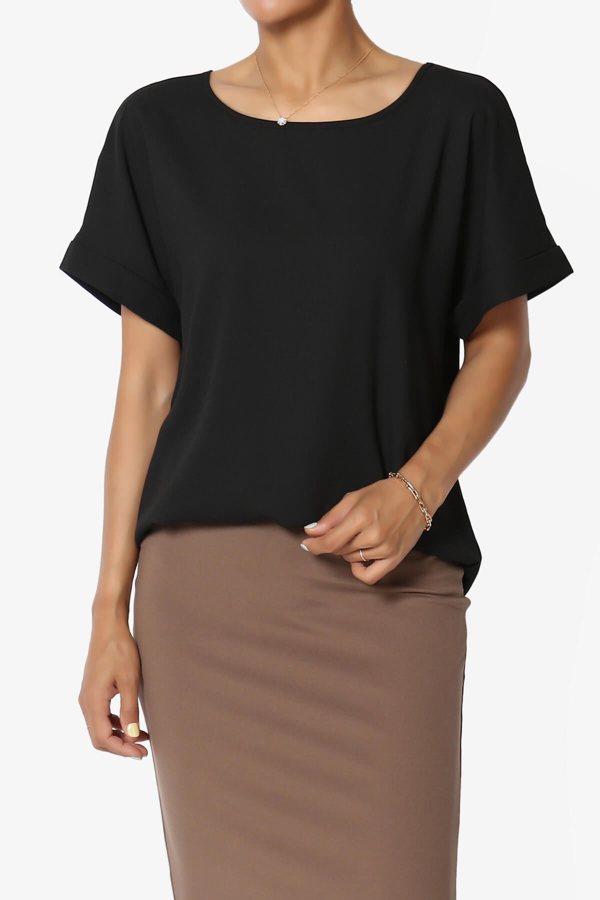 Marla Lightweight Woven Dolman Top BLACK_1