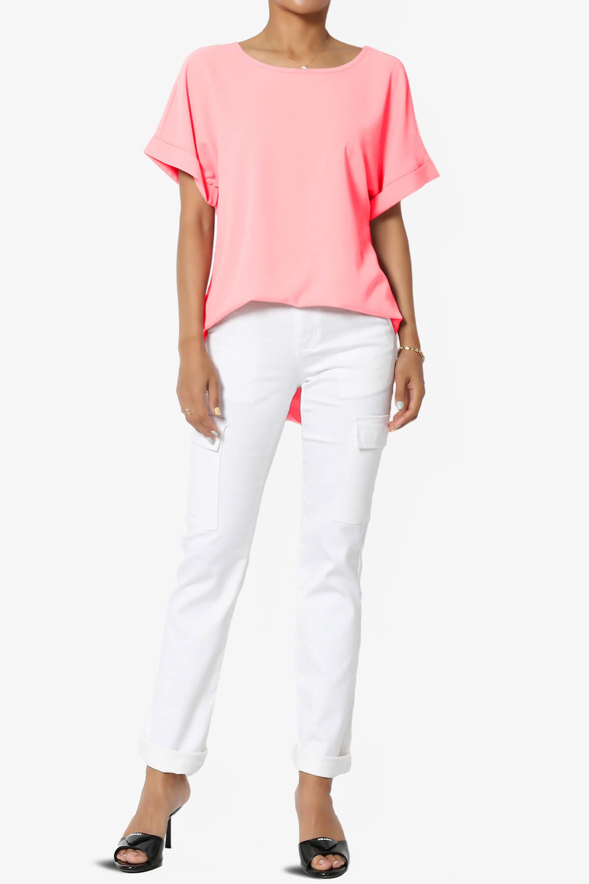 Marla Lightweight Woven Dolman Top BRIGHT PINK_6