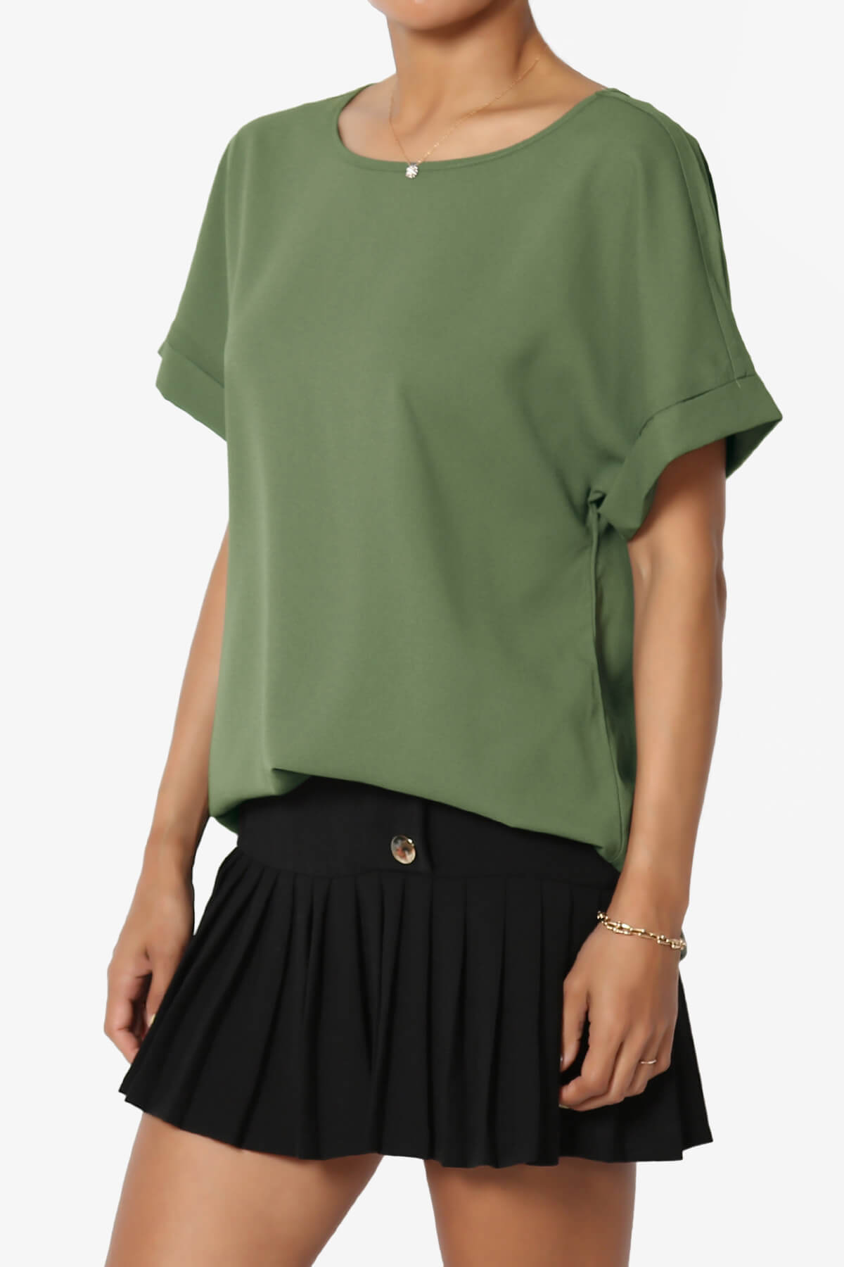 Marla Lightweight Woven Dolman Top DUSTY OLIVE_3