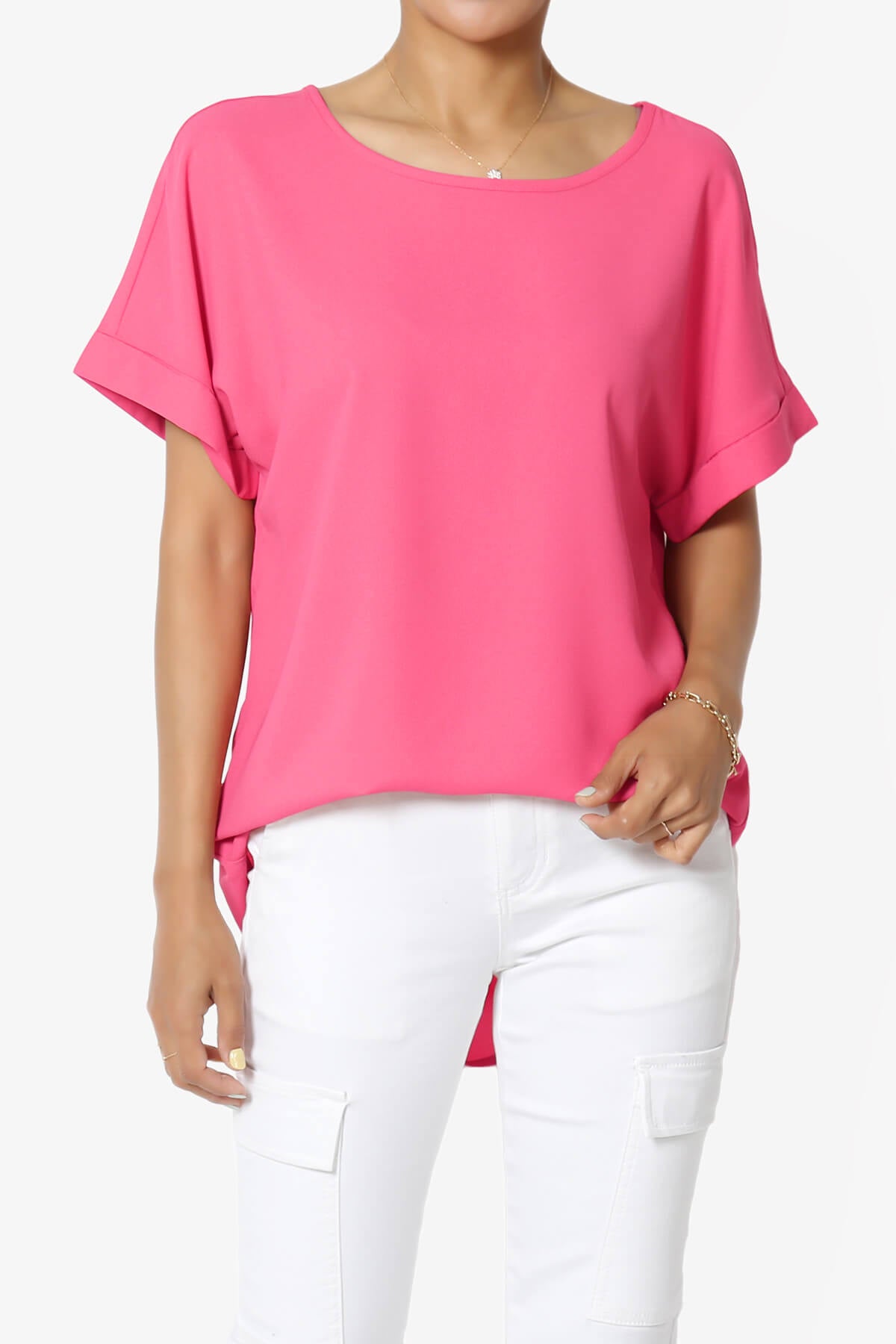 Marla Lightweight Woven Dolman Top FUCHSIA_1