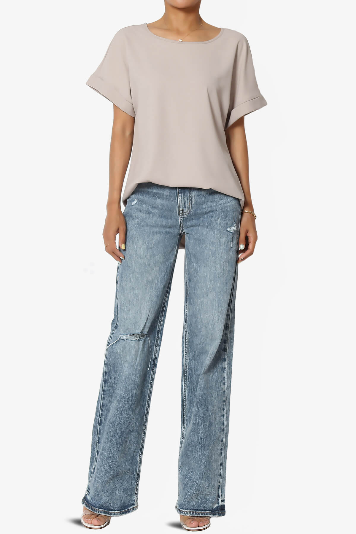 Marla Lightweight Woven Dolman Top LIGHT MOCHA_6