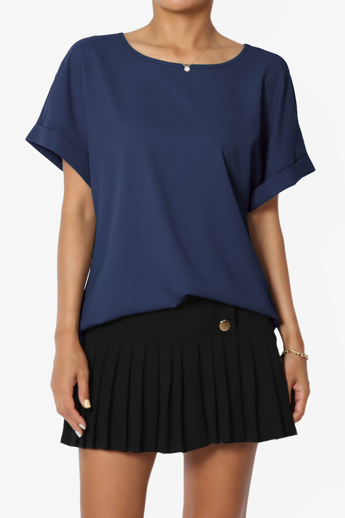 Marla Lightweight Woven Dolman Top LIGHT NAVY_1