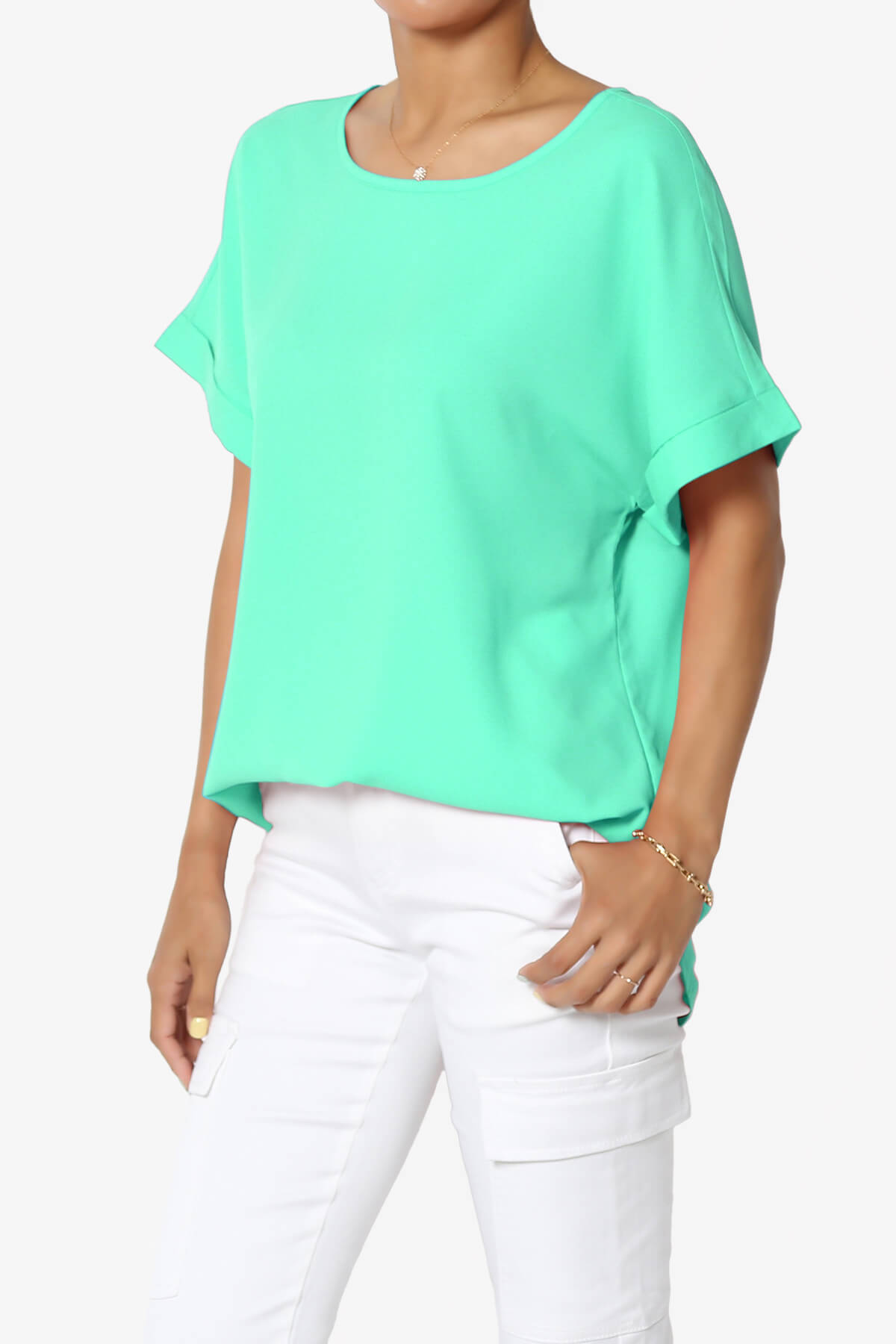 Marla Lightweight Woven Dolman Top MINT_3