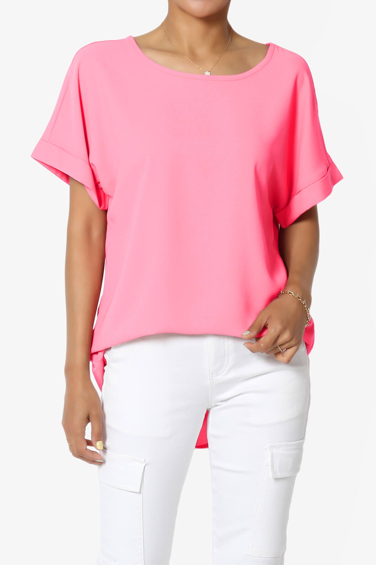 Marla Lightweight Woven Dolman Top NEON FUCHSIA_1