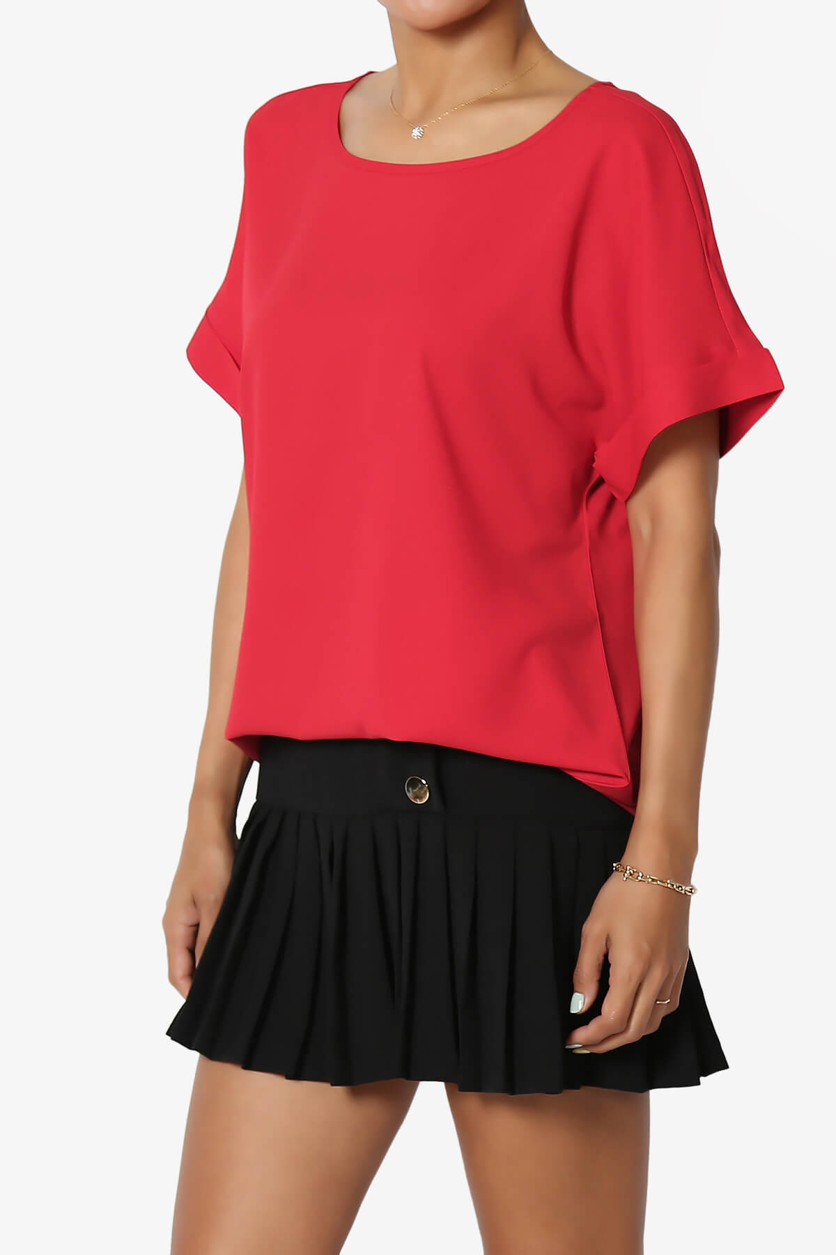 Marla Lightweight Woven Dolman Top RED_3