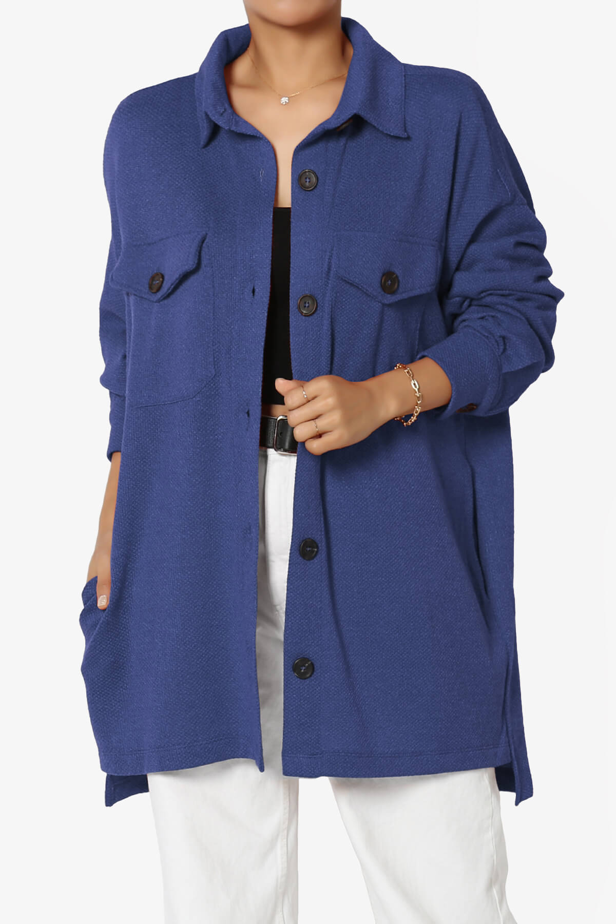 Matryx Jacquard Oversized Shirts Shacket LIGHT NAVY_1